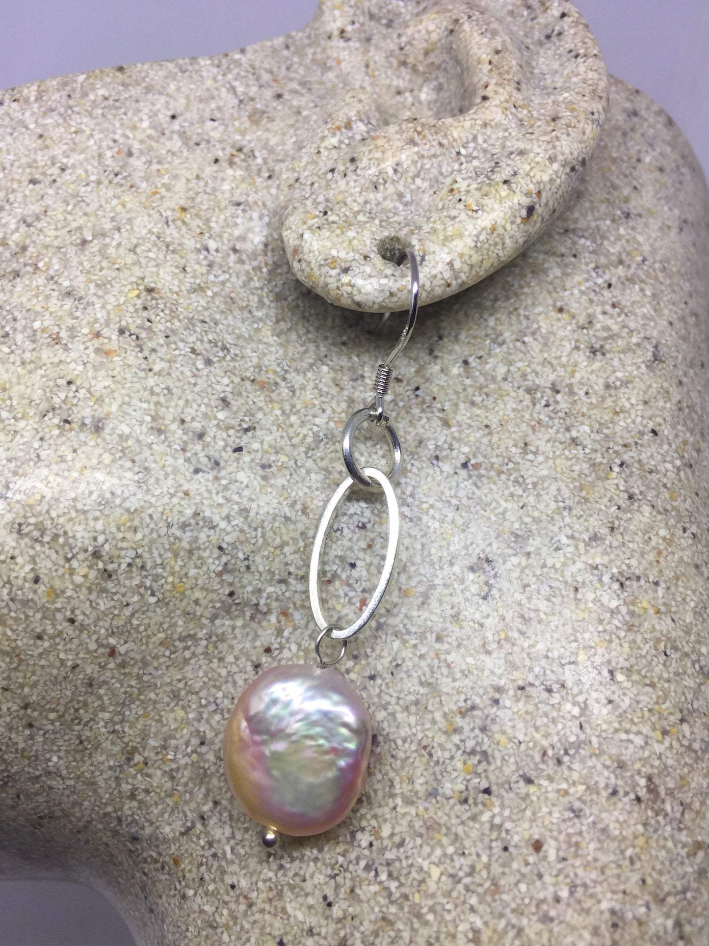 Vintage Genuine Pearl Sterling Silver Flower Dangle Earrings