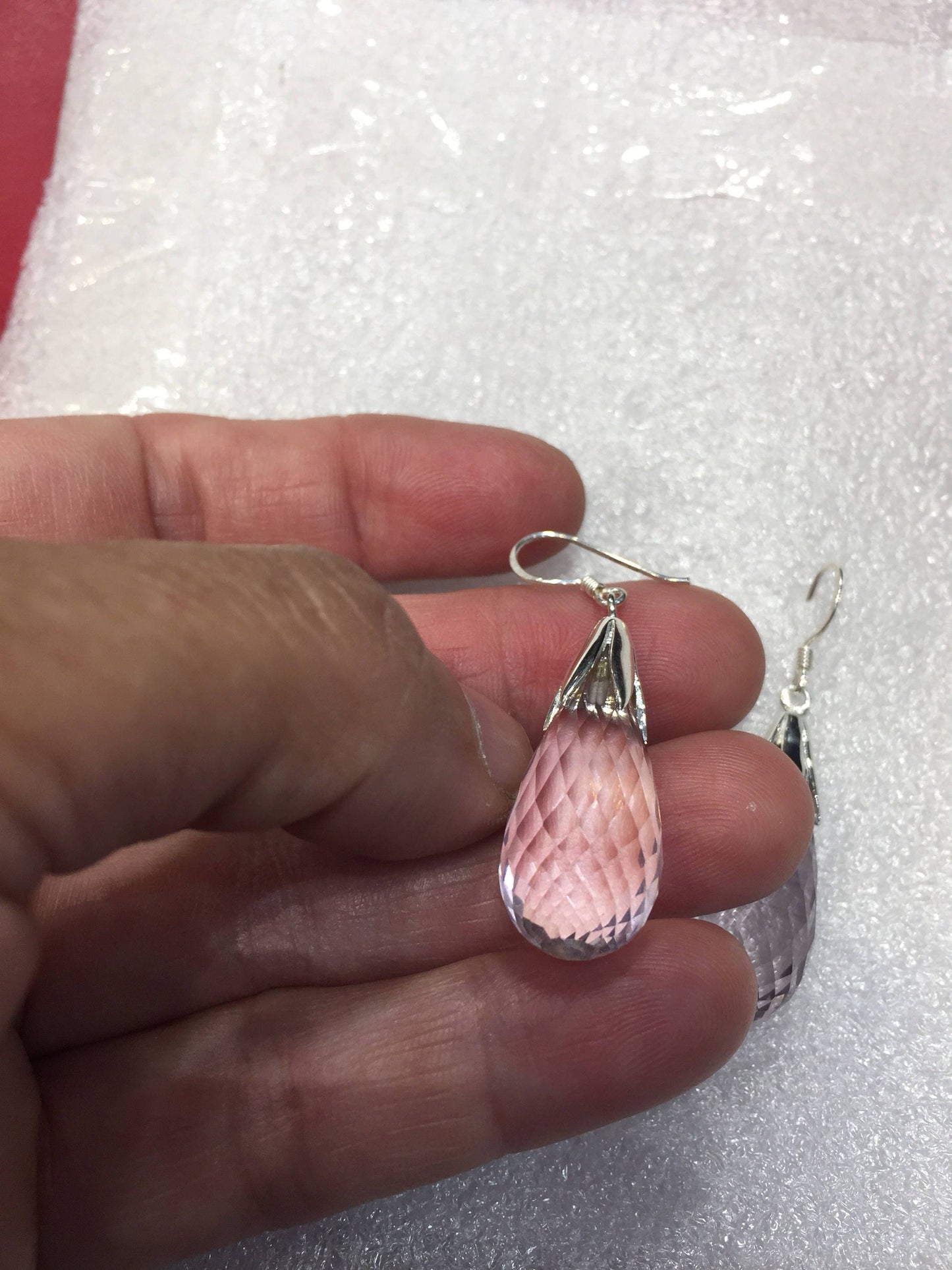 Vintage Genuine Rose Quartz 925 Sterling Silver dangle earrings