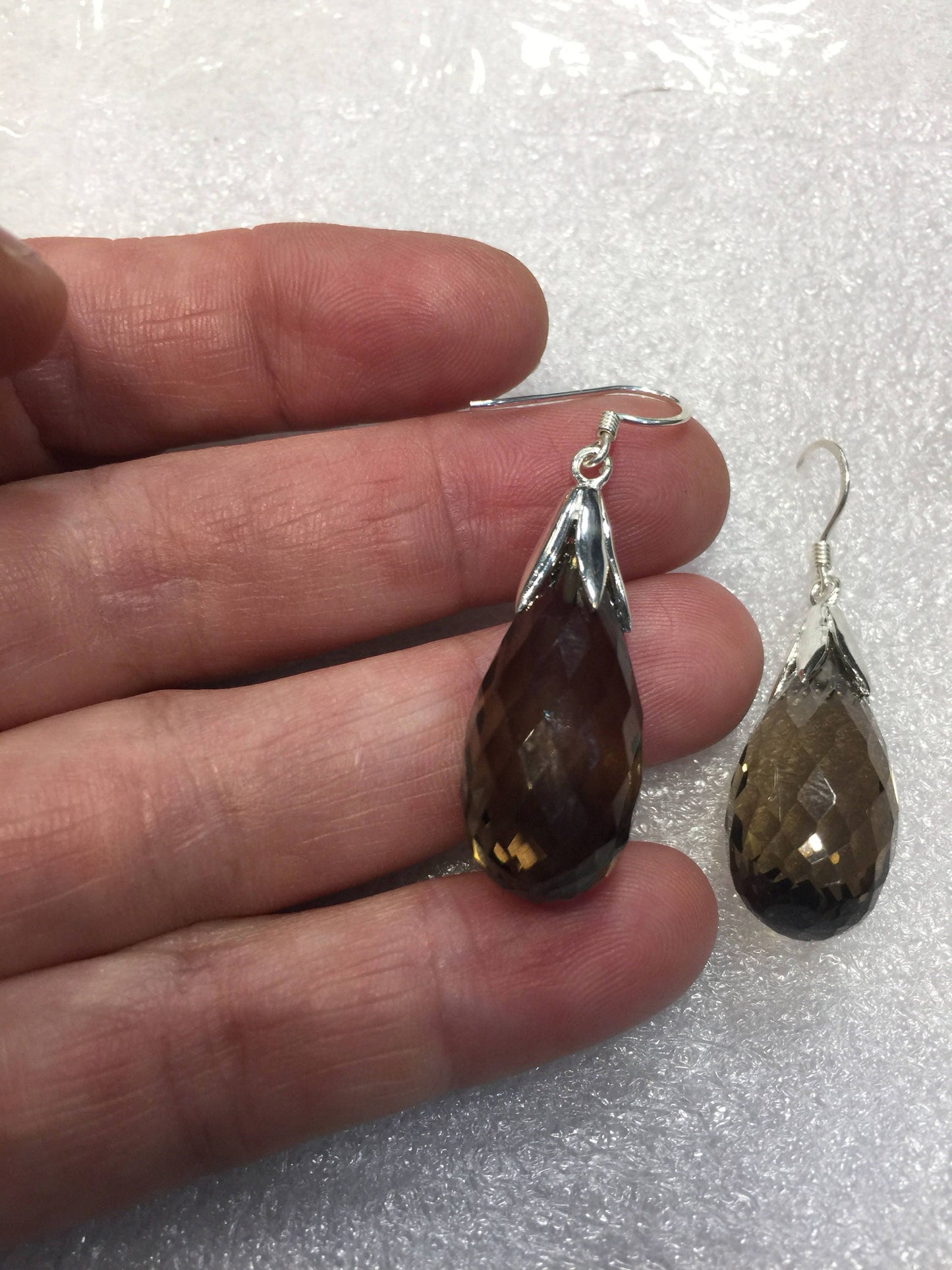Vintage Brown Smoky Topaz 925 Sterling Silver drop Chandelier Earrings
