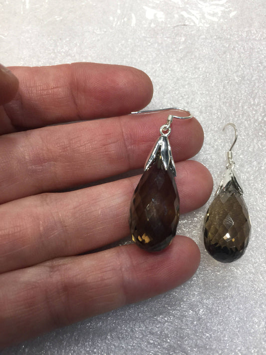Vintage Brown Smoky Topaz 925 Sterling Silver drop Chandelier Earrings