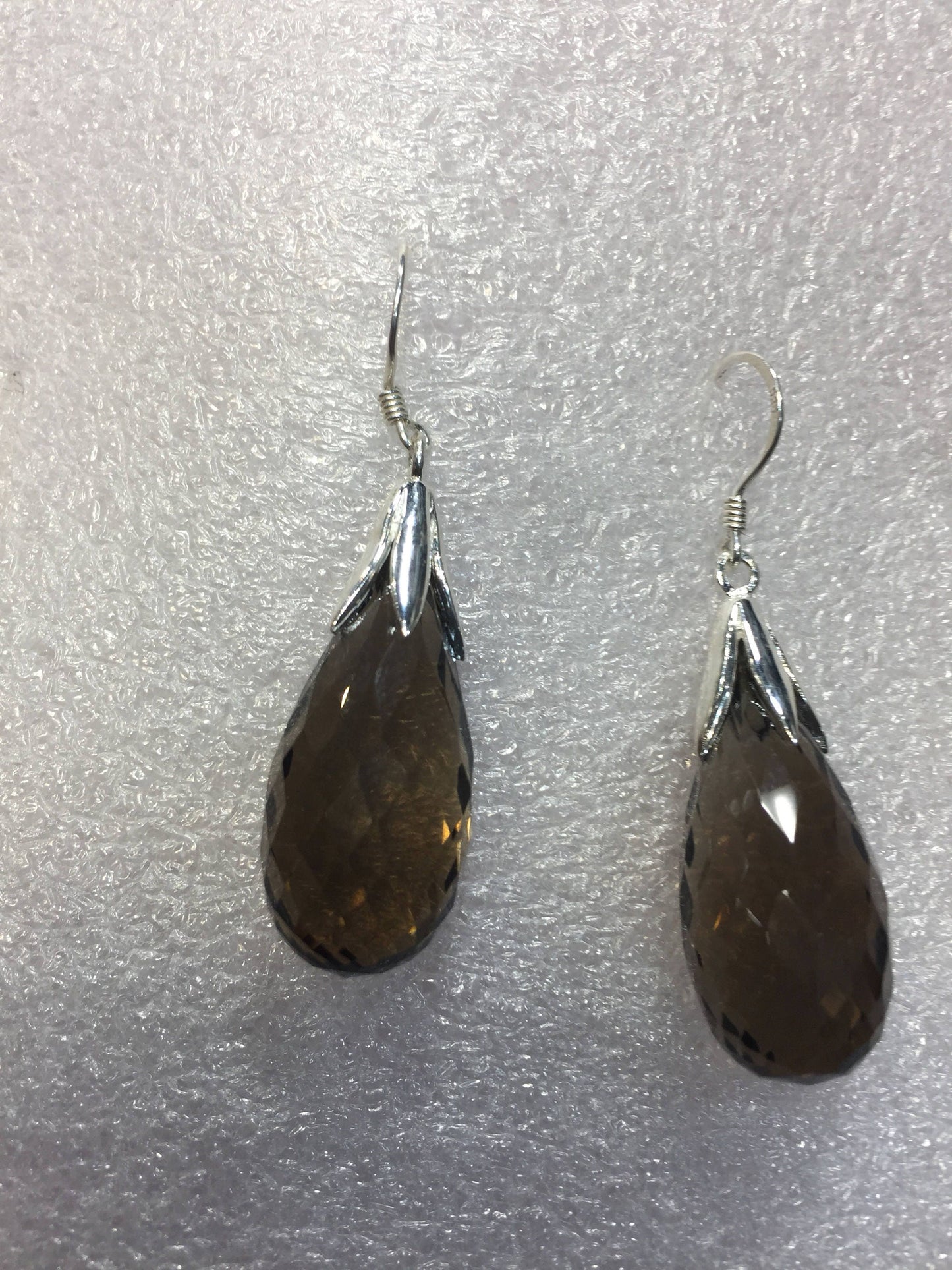 Vintage Brown Smoky Topaz 925 Sterling Silver drop Chandelier Earrings