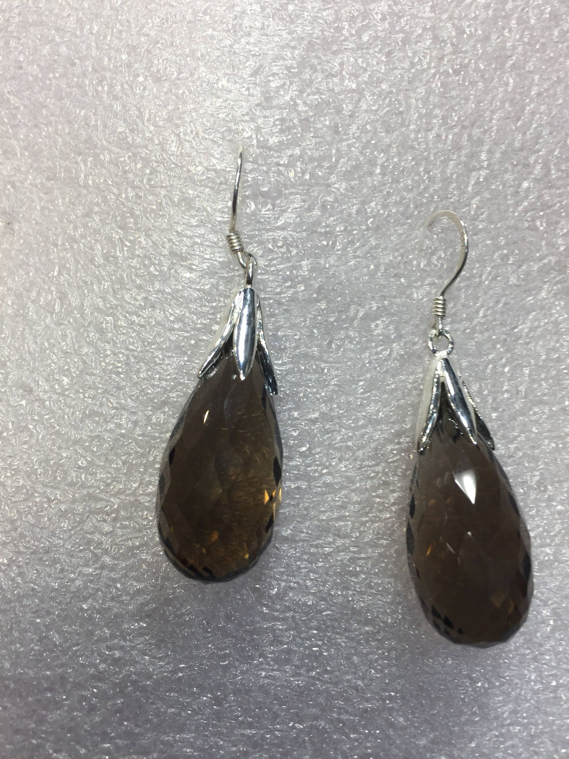 Vintage Brown Smoky Topaz 925 Sterling Silver drop Chandelier Earrings
