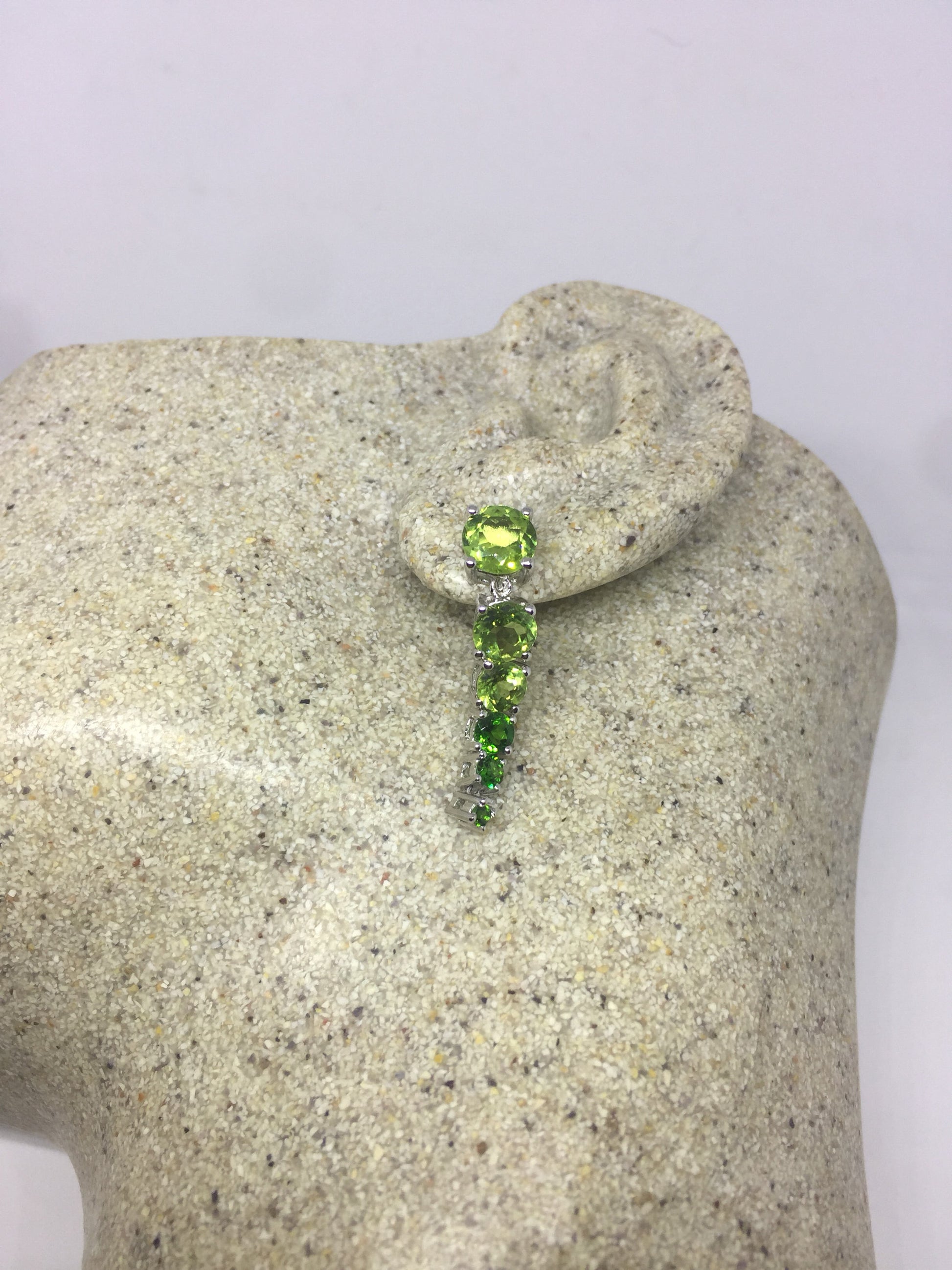 Vintage Handmade Sterling Silver Genuine Green Peridot and Chrome Diapside Earrings