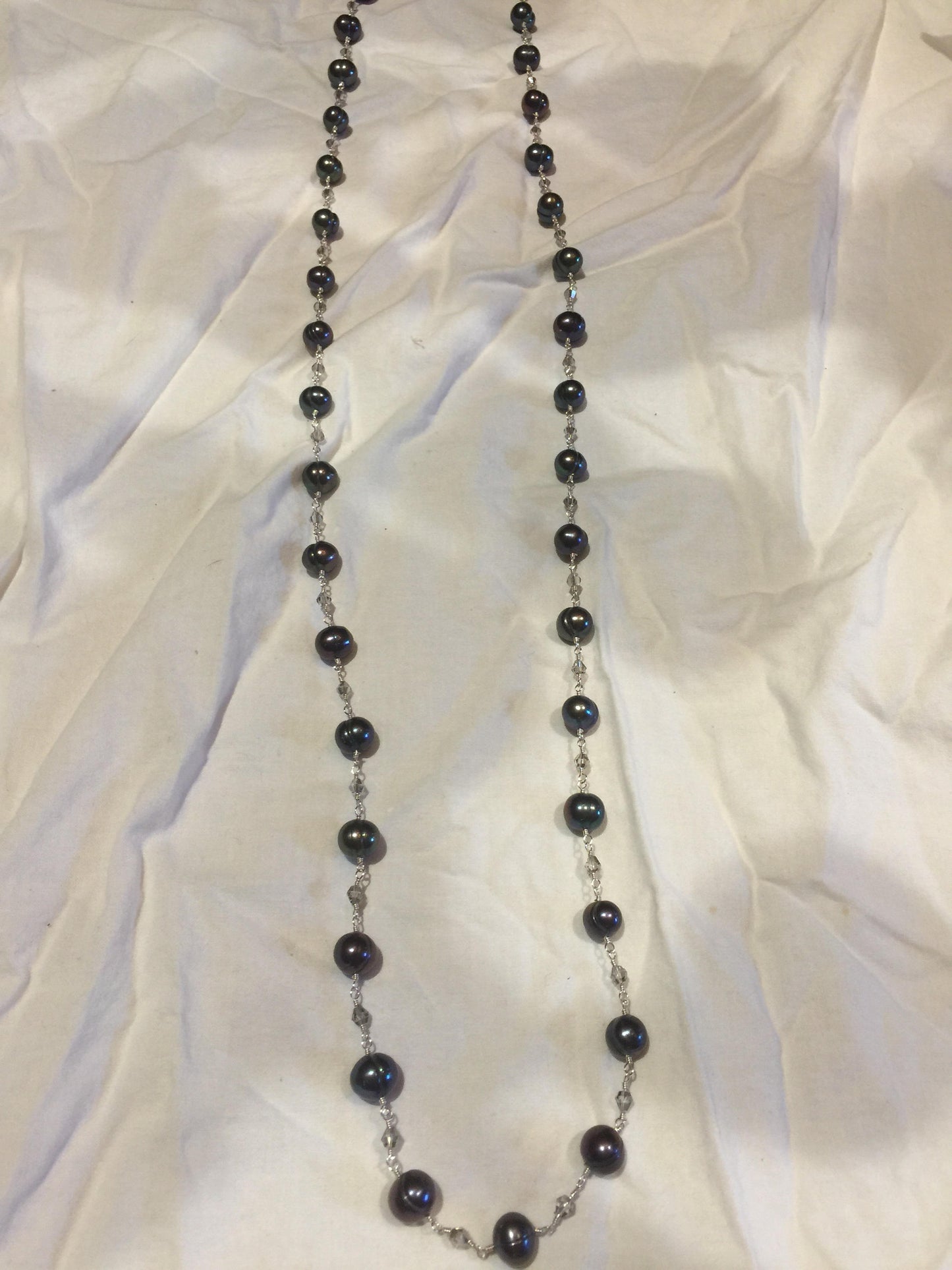 Hand Wrapped Pearl and Crystal Necklace