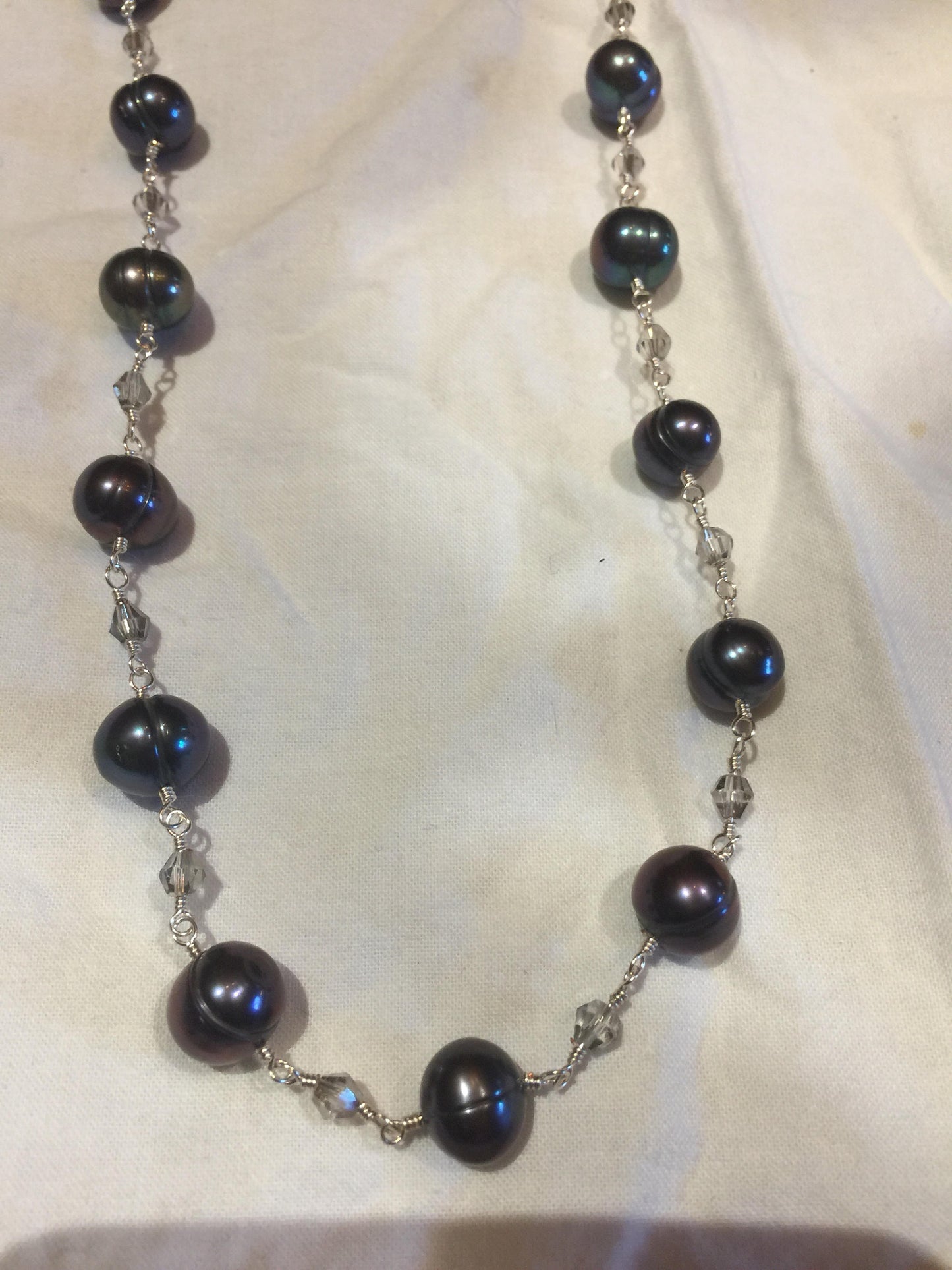 Hand Wrapped Pearl and Crystal Necklace