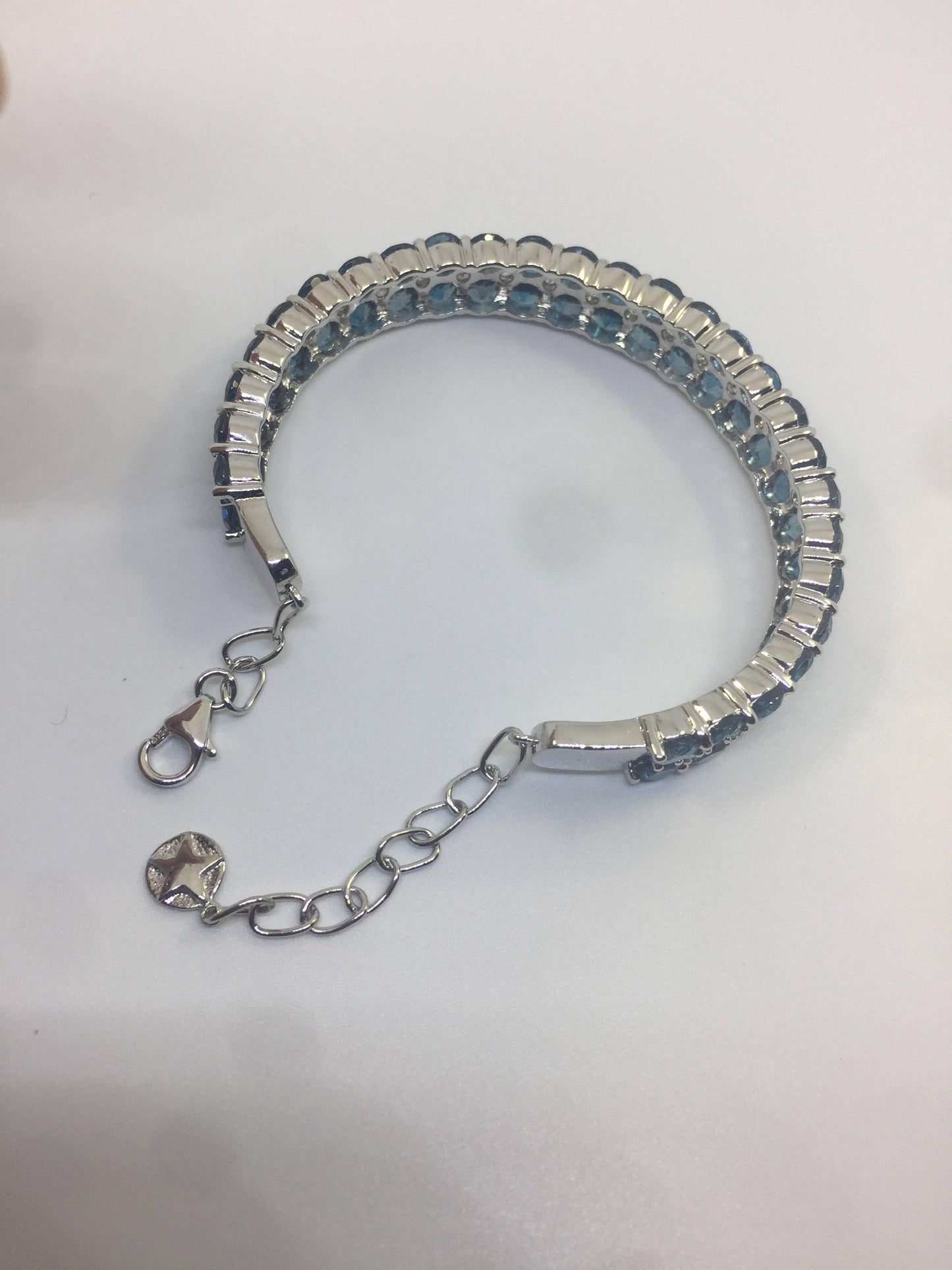 Handmade Genuine Blue Topaz 925 Sterling Silver Bangle Bracelet