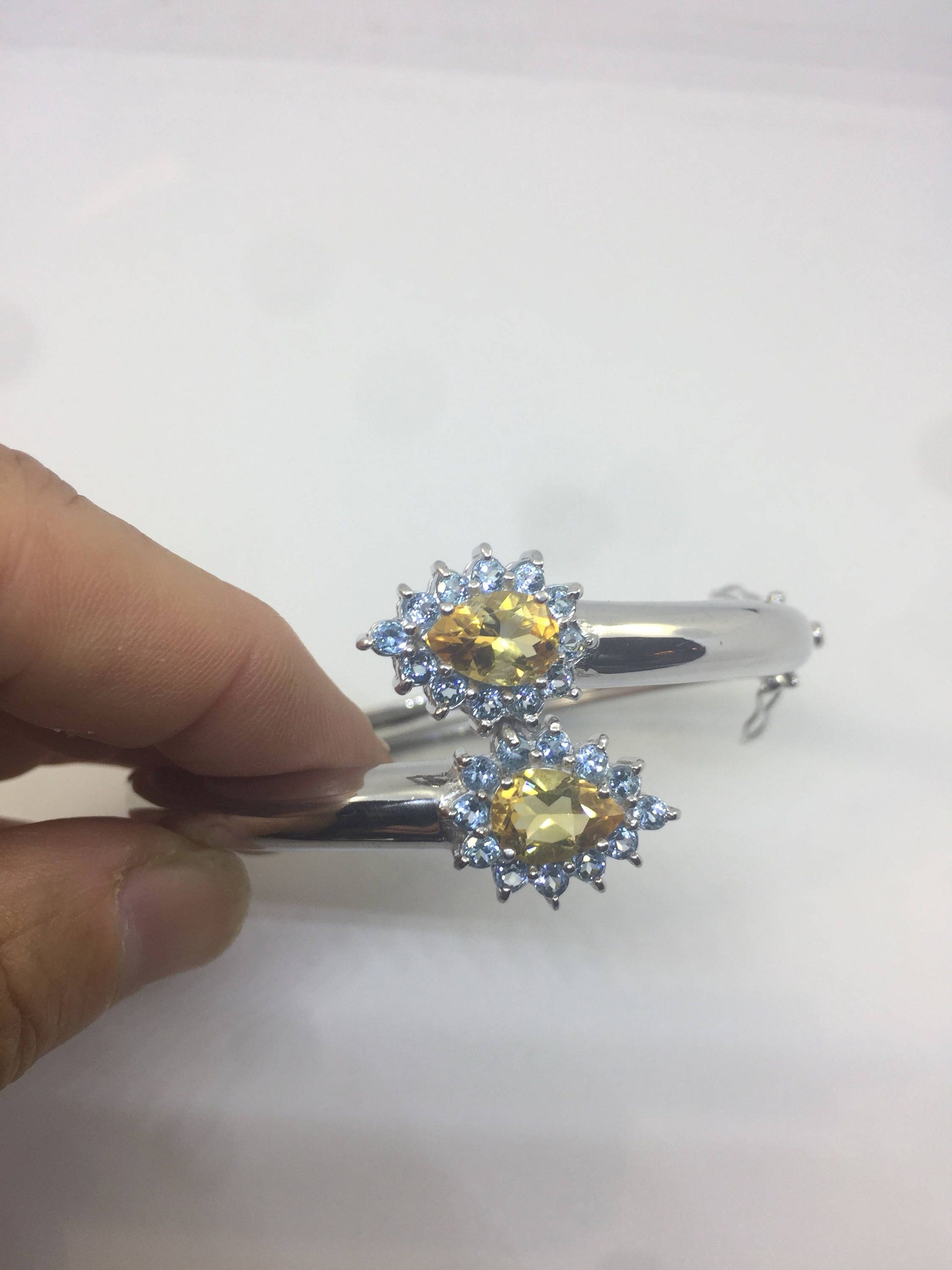 Genuine Citrine Gemstone 925 Sterling Silver Bangle Bracelet