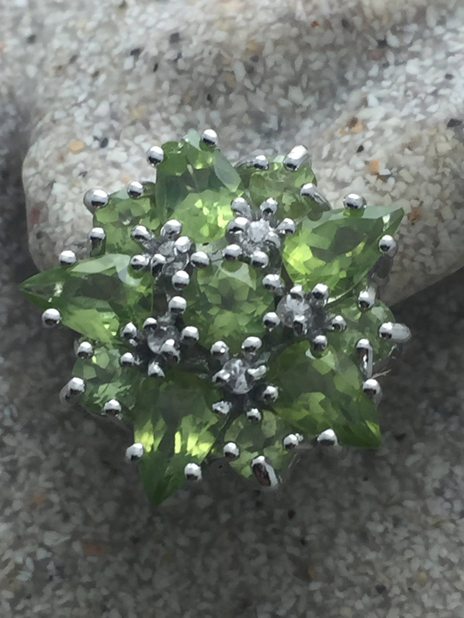 Vintage Handmade Sterling Silver genuine green peridot and white sapphire earrings