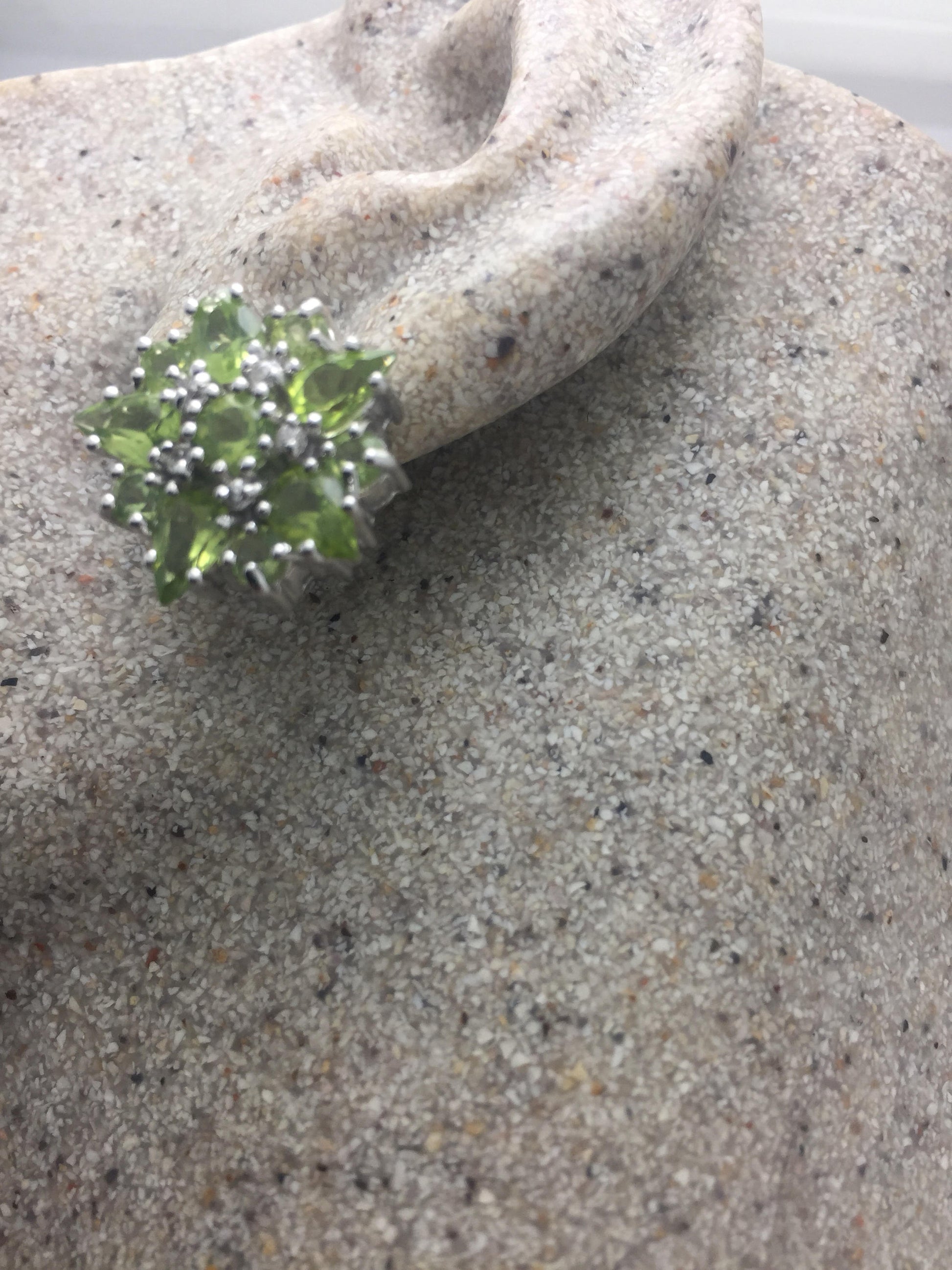 Vintage Handmade Sterling Silver genuine green peridot and white sapphire earrings