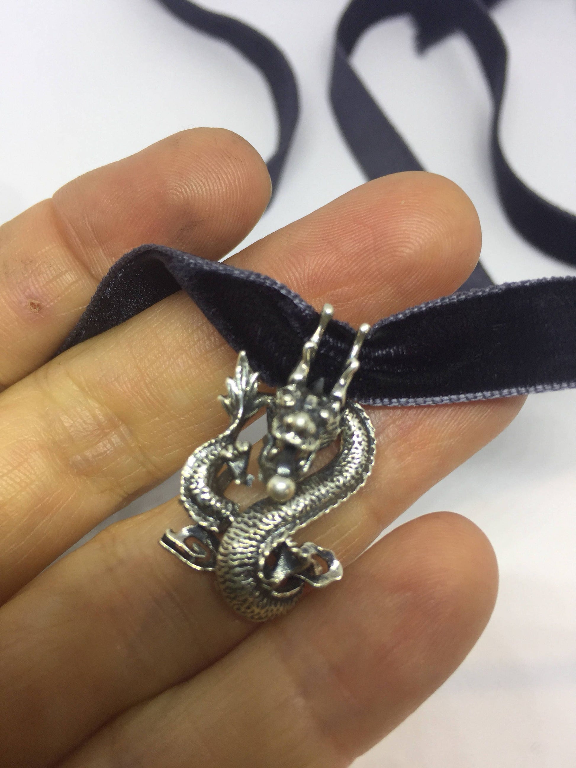 Vintage Handmade Sterling Silver 925 Dragon Necklace