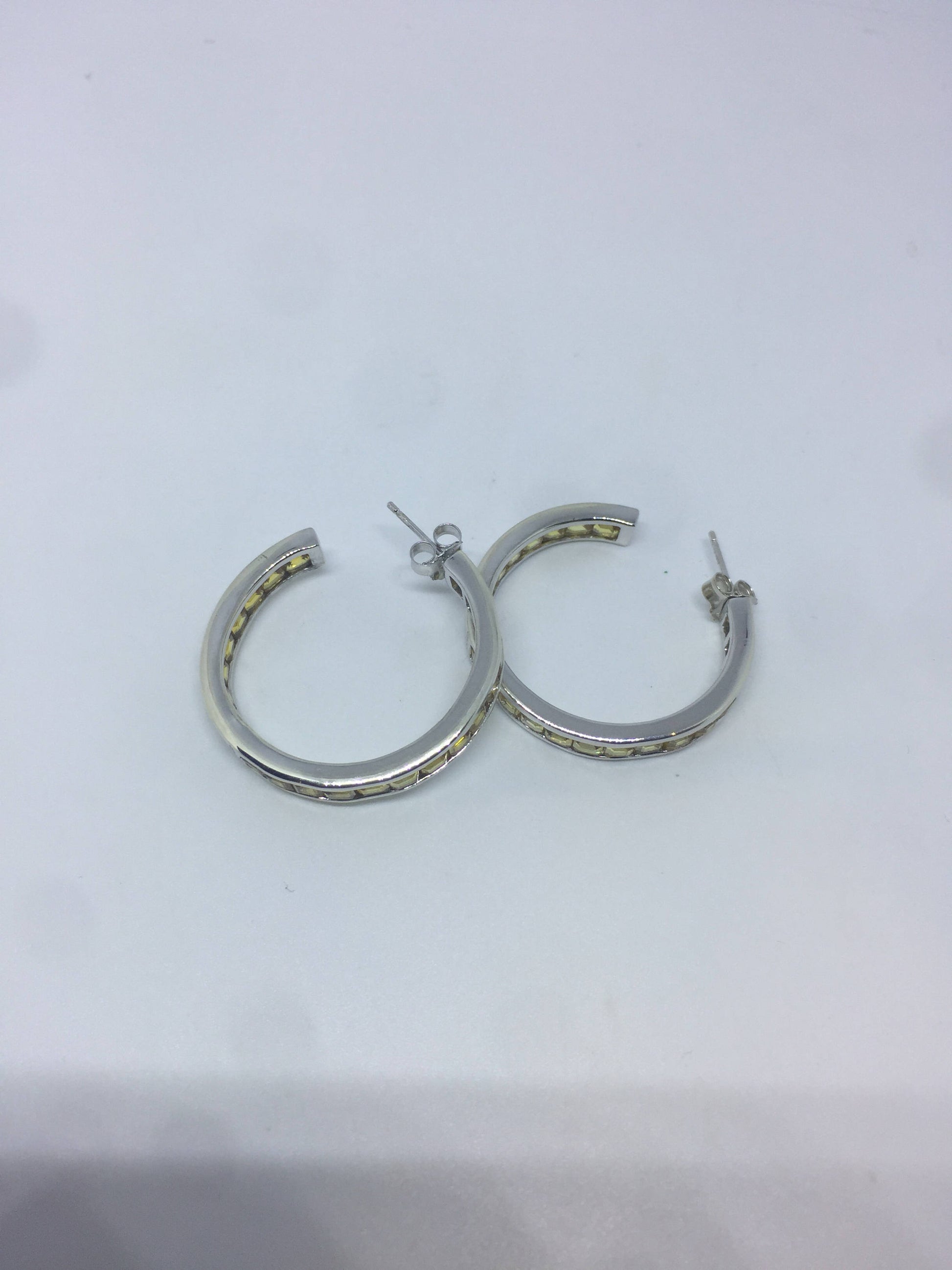 Vintage Citrine Hoop Earrings 925 Sterling Silver