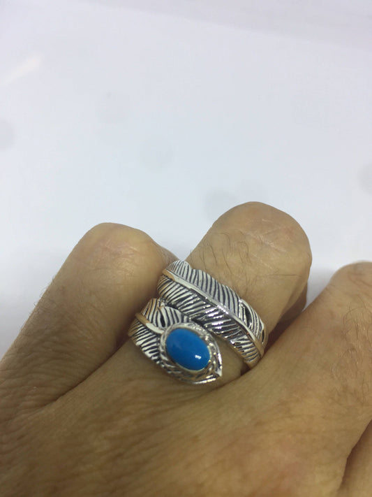 Vintage Antique Southwestern Turquoise 925 Sterling Silver wrap feather Ring