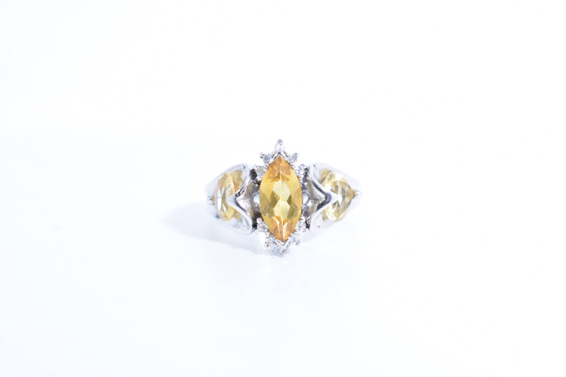 Vintage Gothic Golden Citrine Golden 925 Sterling Silver Ring