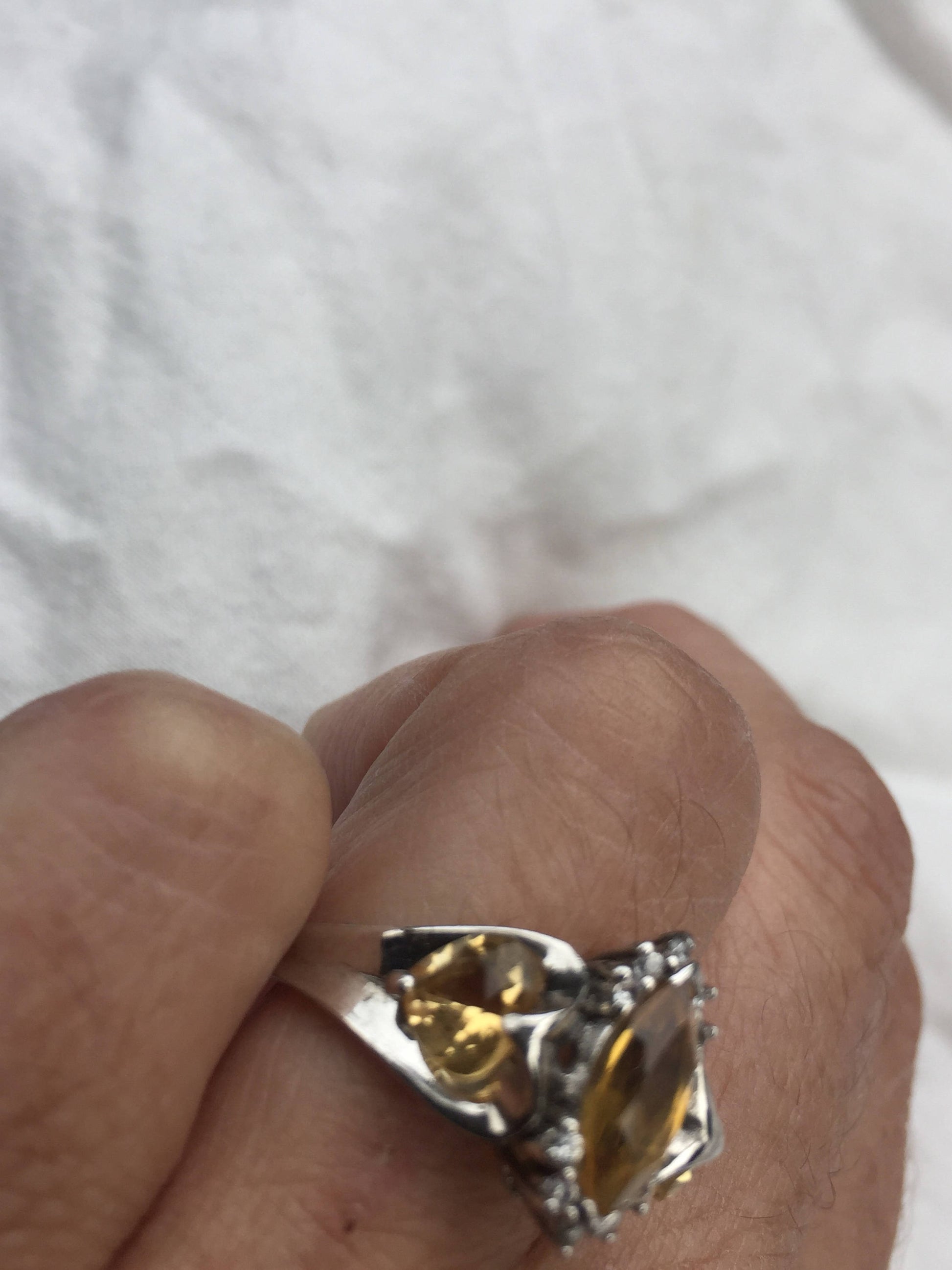 Vintage Gothic Golden Citrine Golden 925 Sterling Silver Ring