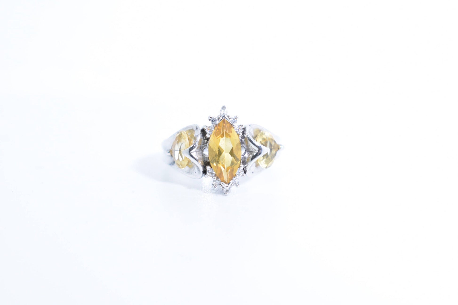 Vintage Gothic Golden Citrine Golden 925 Sterling Silver Ring