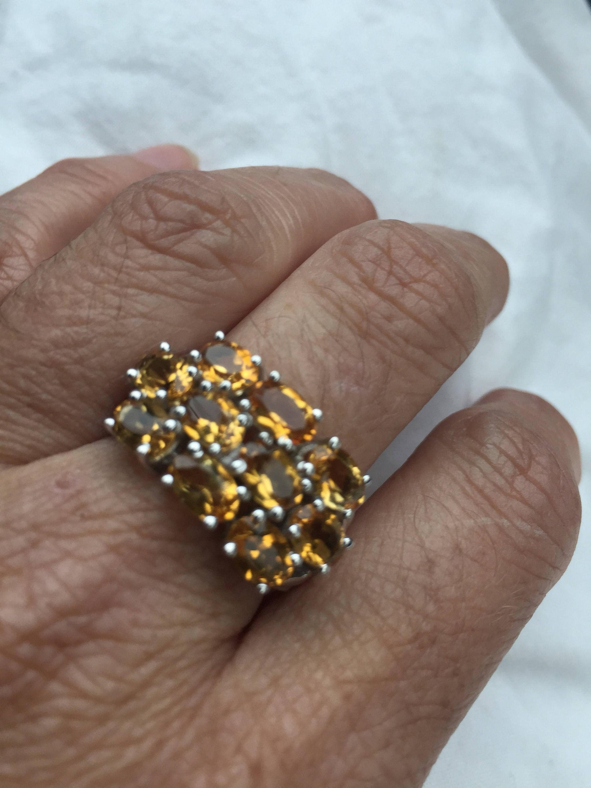 Vintage Gothic Golden Citrine Golden 925 Sterling Silver Ring