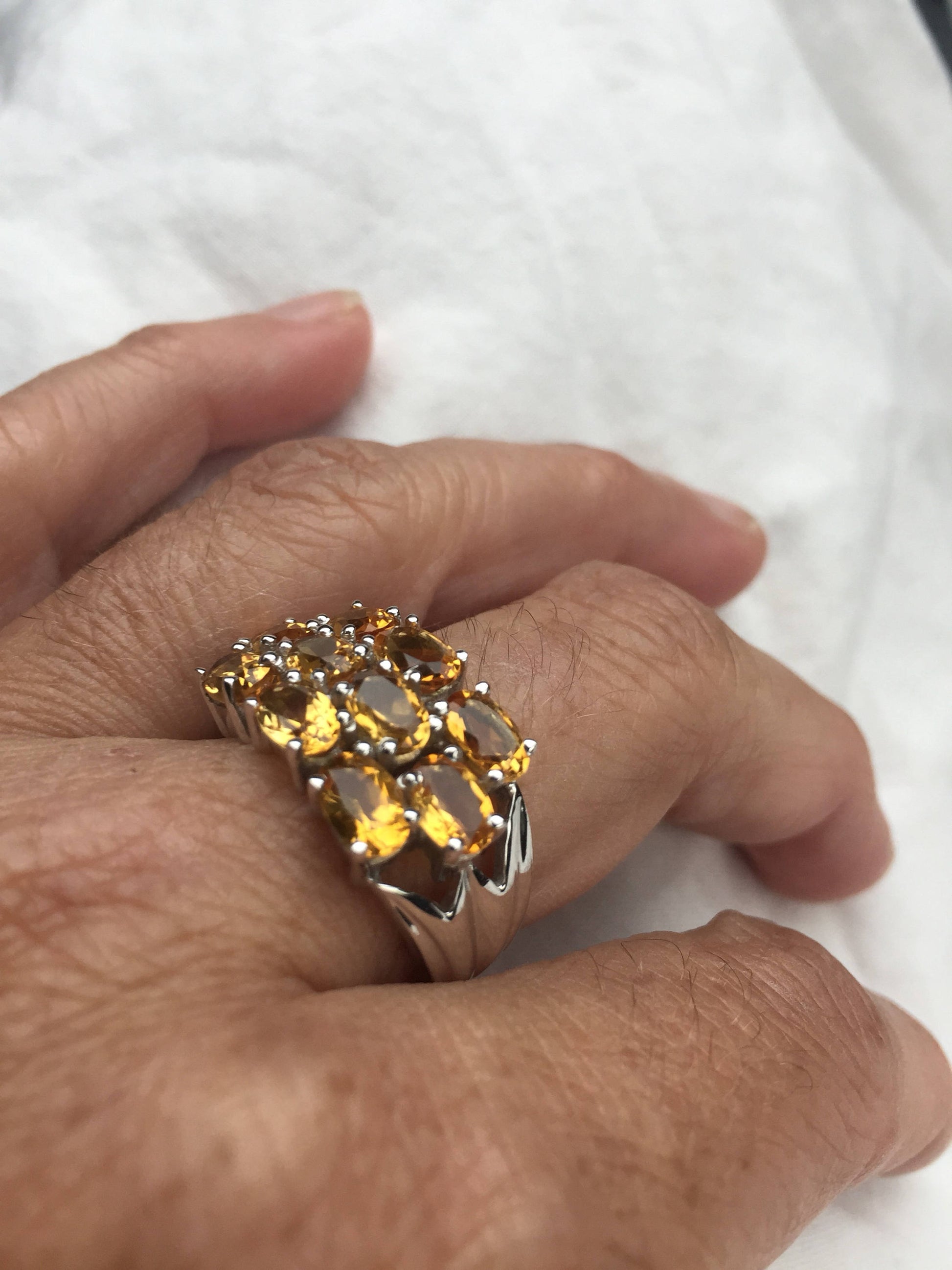 Vintage Gothic Golden Citrine Golden 925 Sterling Silver Ring