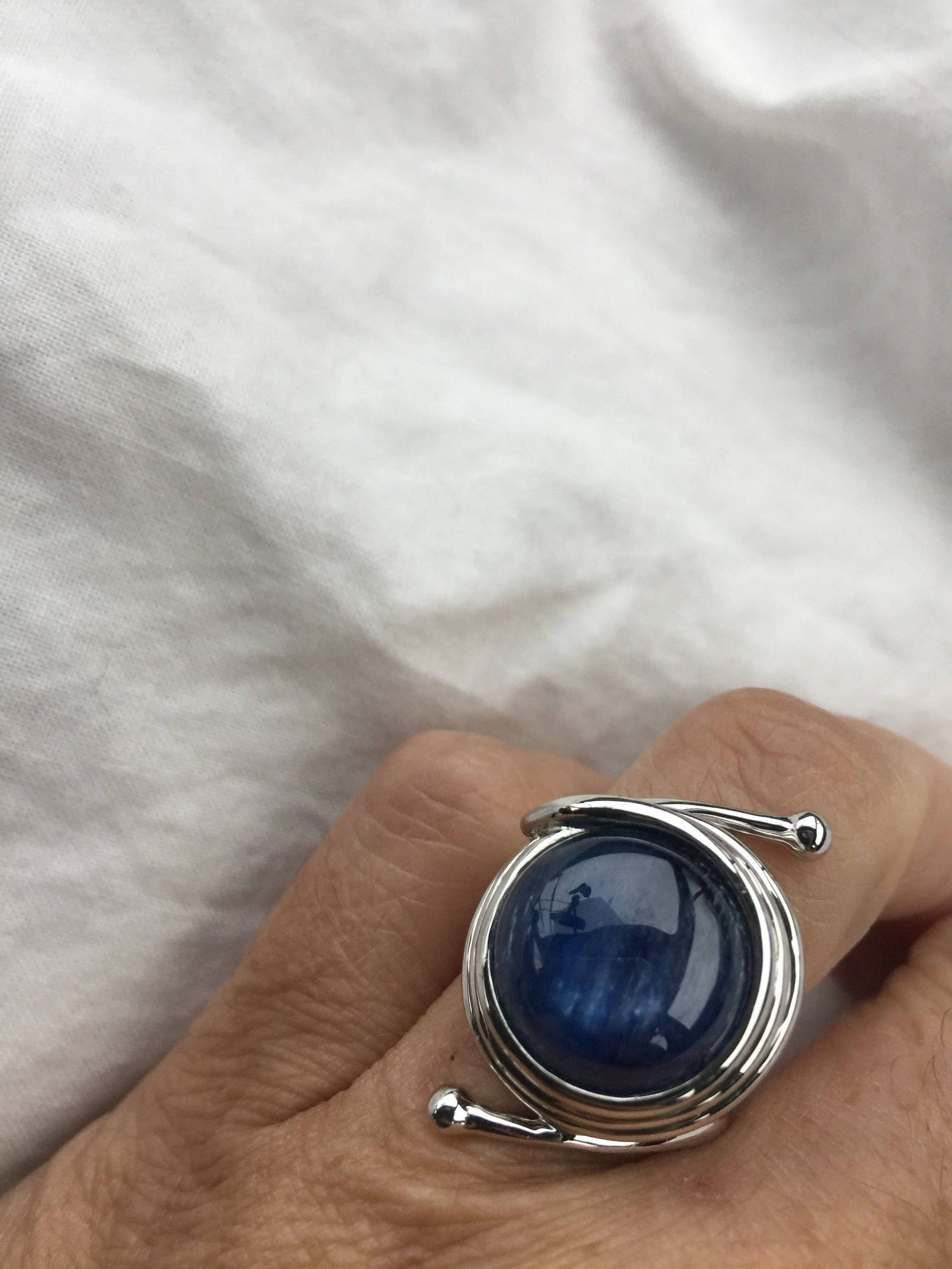 Vintage Genuine Blue Kyanite 925 Sterling Silver Cocktail Statement Ring