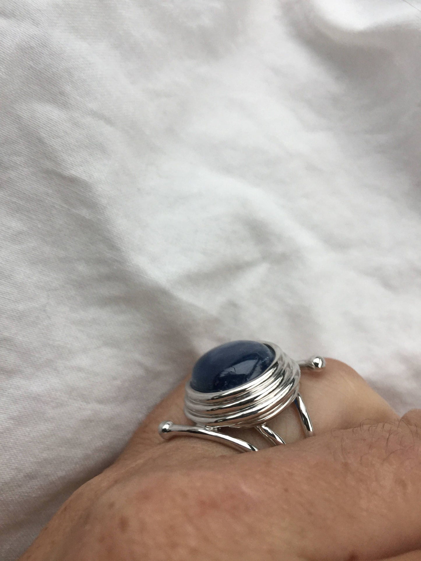 Vintage Genuine Blue Kyanite 925 Sterling Silver Cocktail Statement Ring