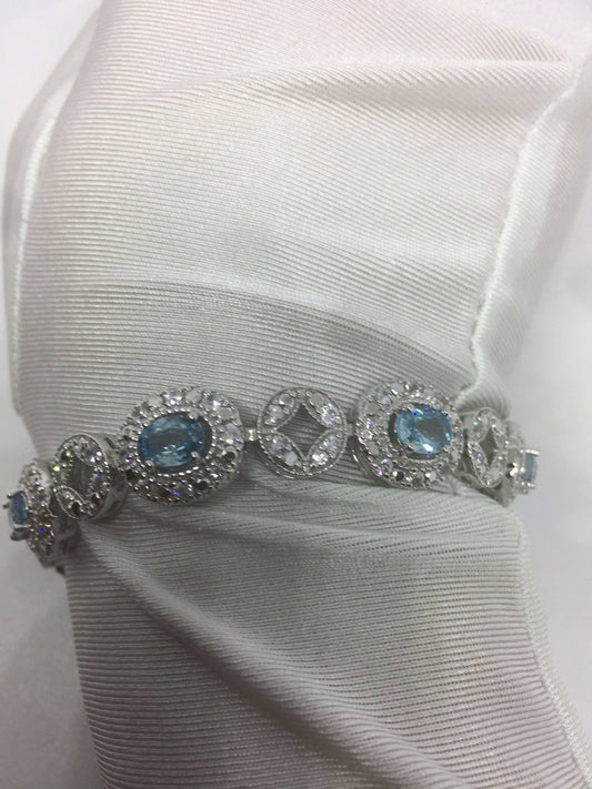Handmade Genuine Blue Topaz 925 Sterling Silver Tennis Bracelet