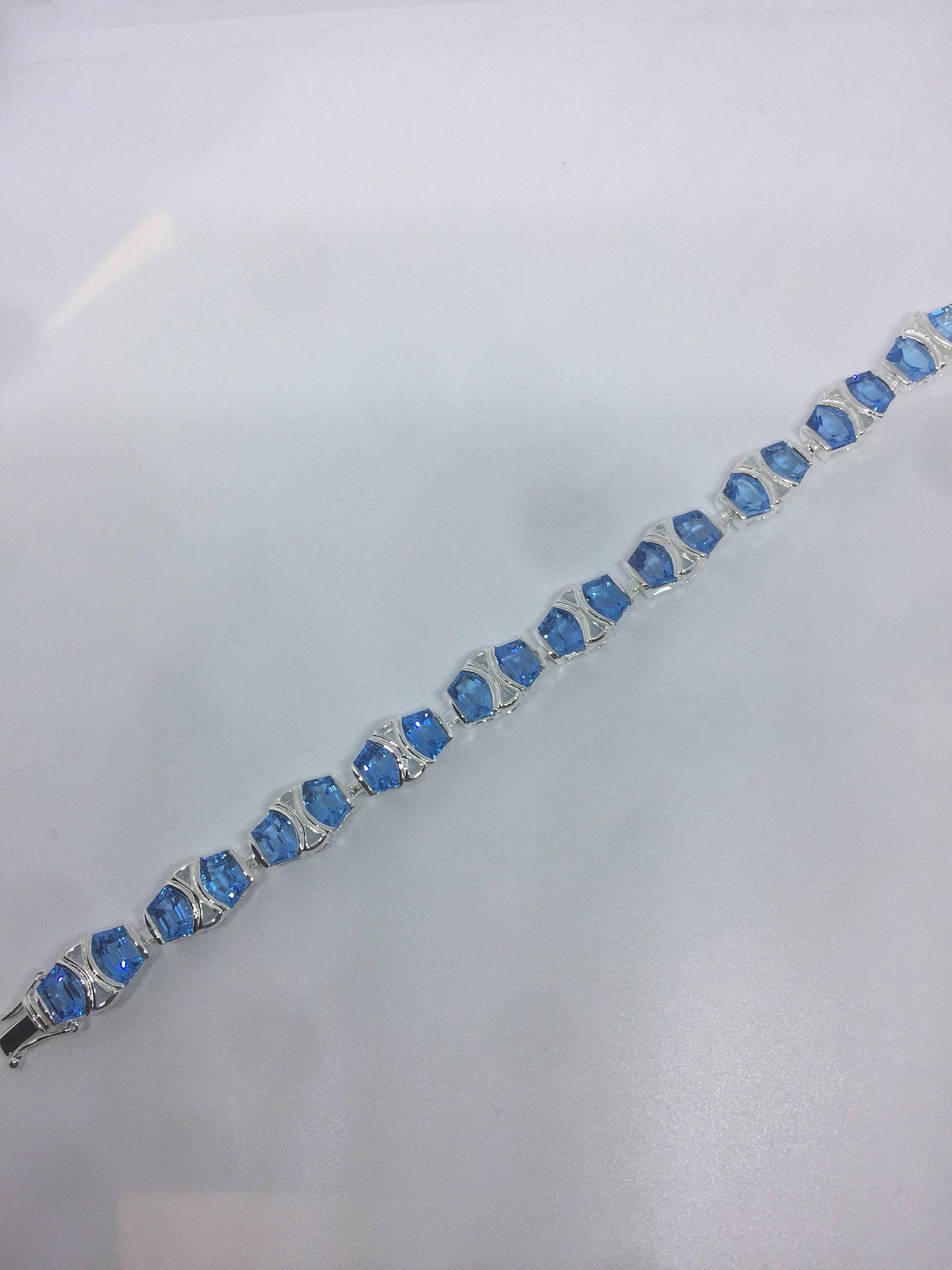 Handmade Genuine Blue Topaz 925 Sterling Silver Tennis Bracelet
