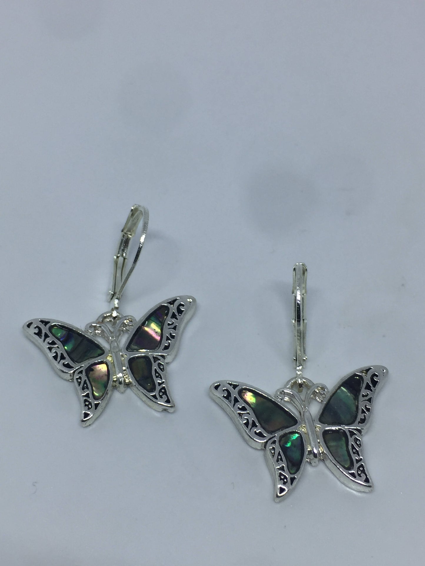 Vintage Handmade Silver Rainbow Abalone Butterfly Earrings