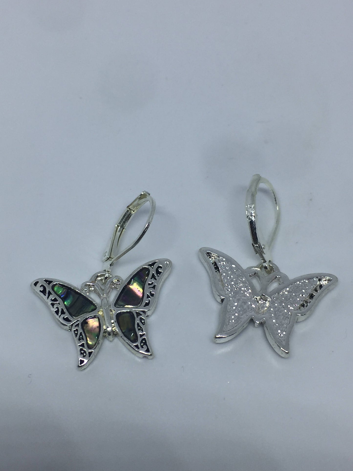 Vintage Handmade Silver Rainbow Abalone Butterfly Earrings