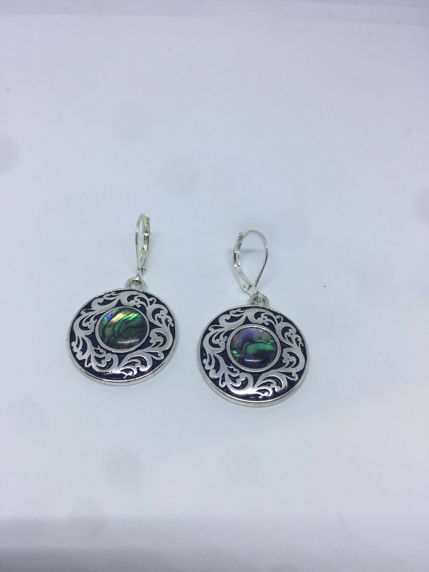 Vintage Handmade Silver Rainbow Abalone Earrings