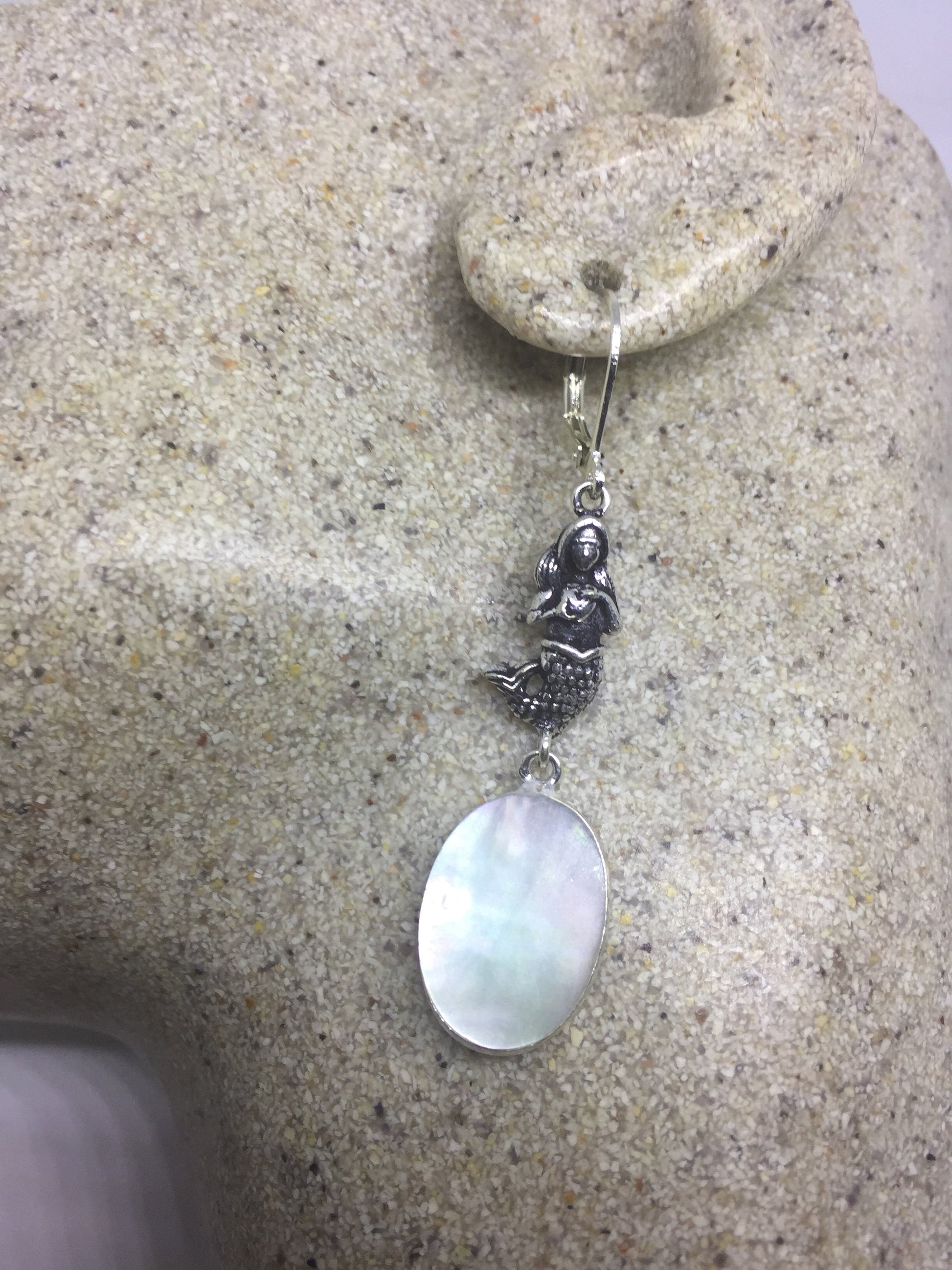 Antique Vintage White Mother of Pearl Silver Dangle Earrings