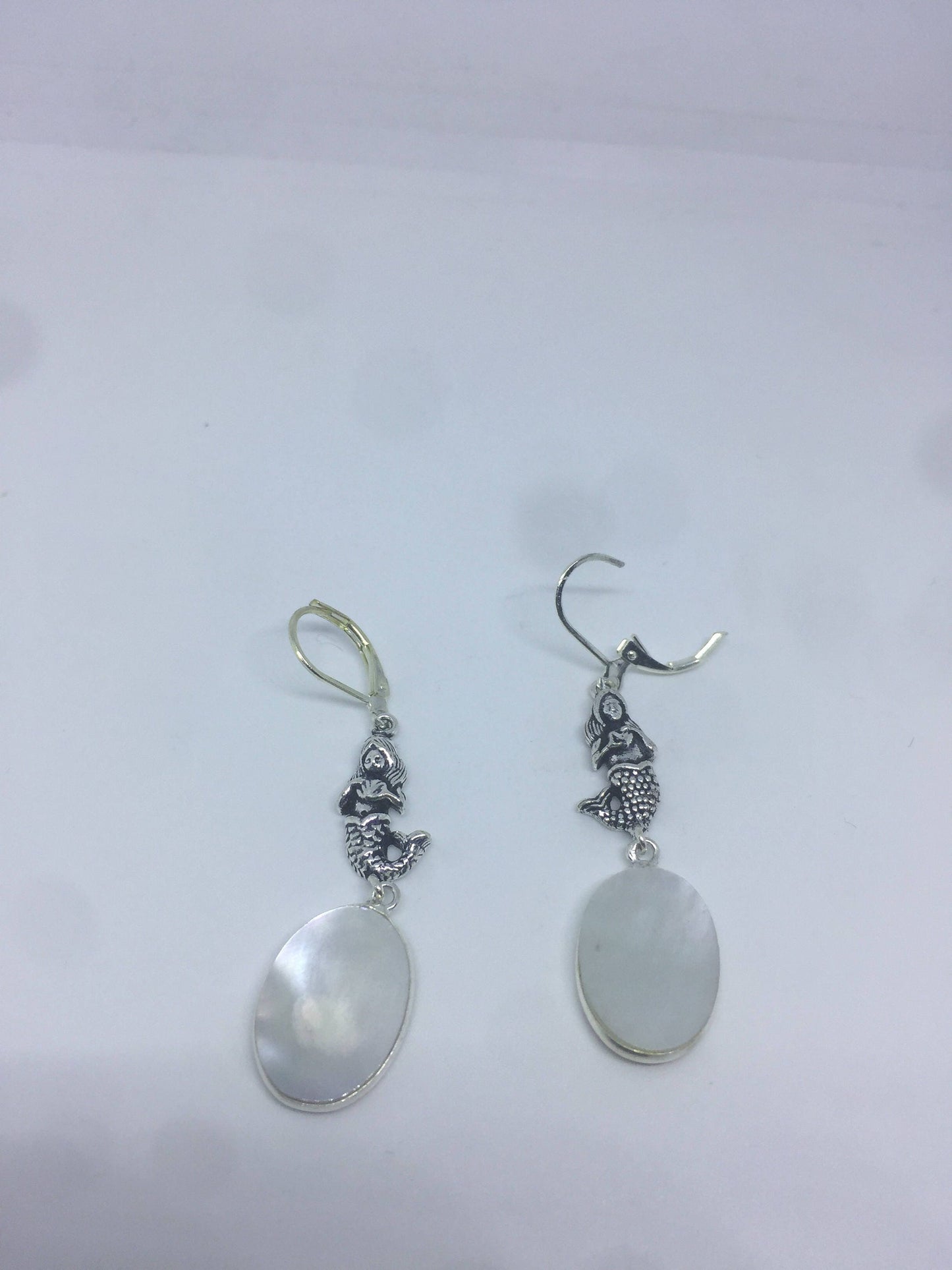 Antique Vintage White Mother of Pearl Silver Dangle Earrings