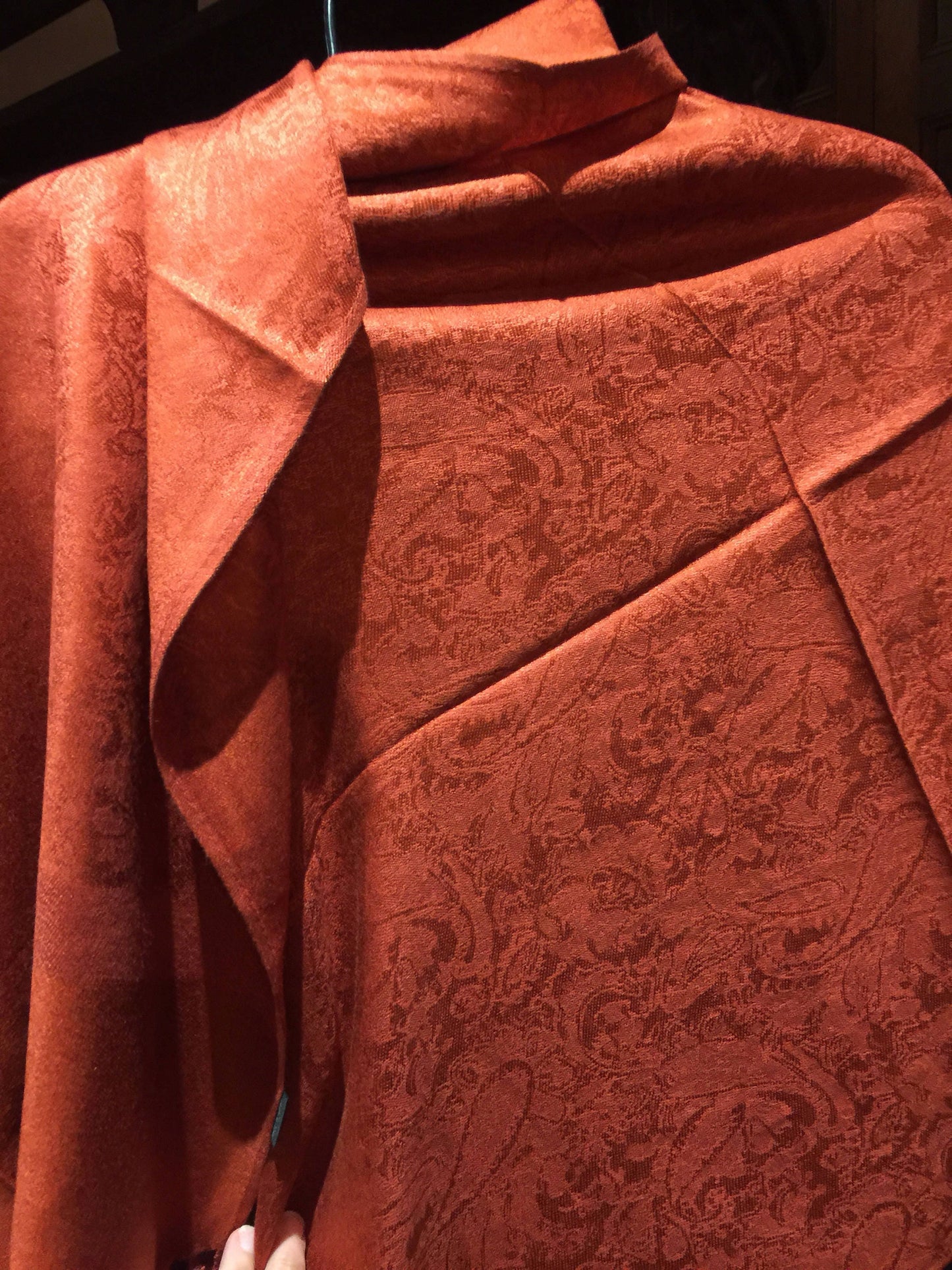 Vintage Rust Red Brocade Paisley Pashmina Scarf Wrap