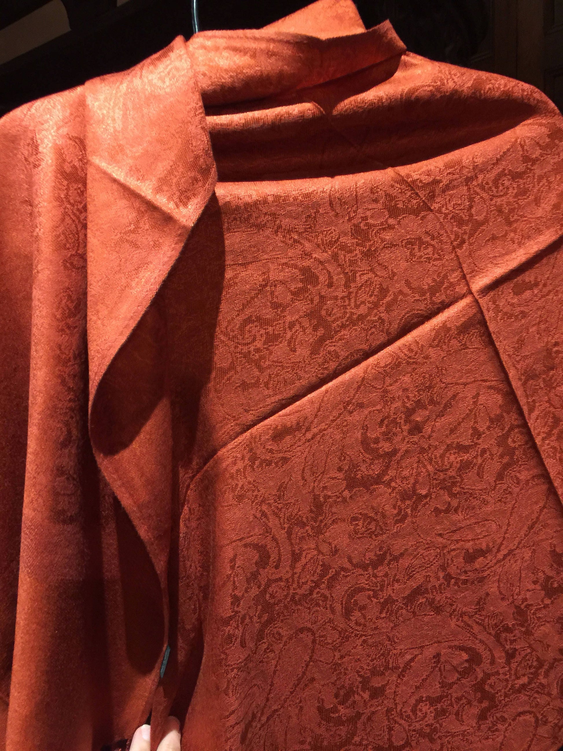 Vintage Rust Red Brocade Paisley Pashmina Scarf Wrap
