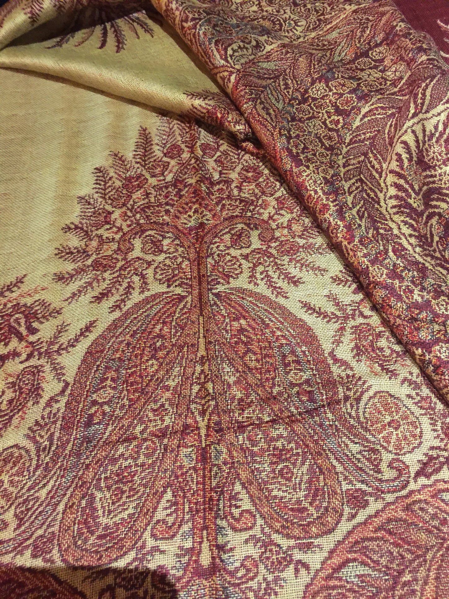 Vintage Burgundy Red Brocade Paisley Pashmina Scarf Wrap Shawl