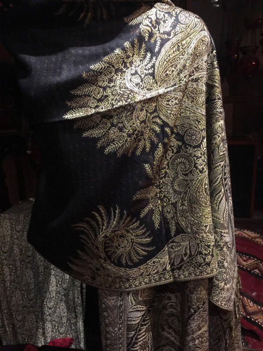 Vintage Black Paisley Pashmina Scarf Wrap SHawl