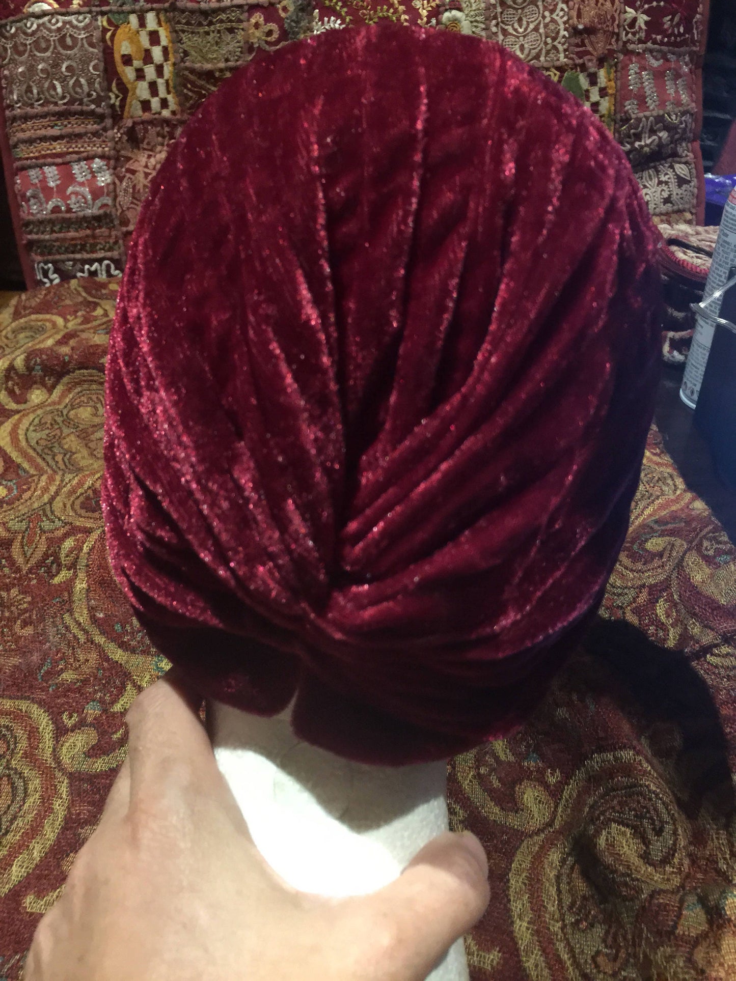 Vintage Wine Red Stretch Velvet Deco Turbin Hat