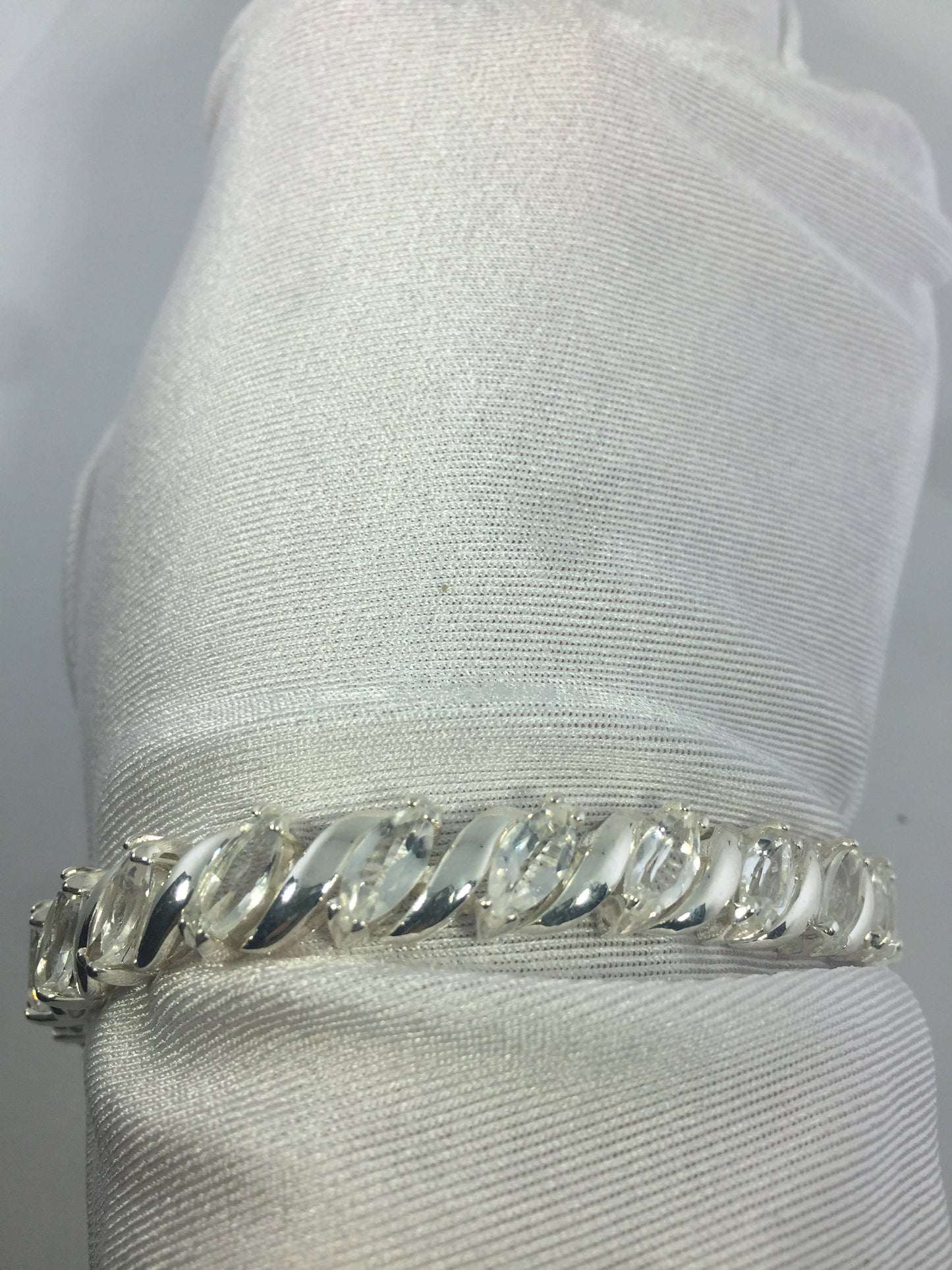 Handmade Genuine White Sapphires 925 Sterling Silver Tennis Bracelet