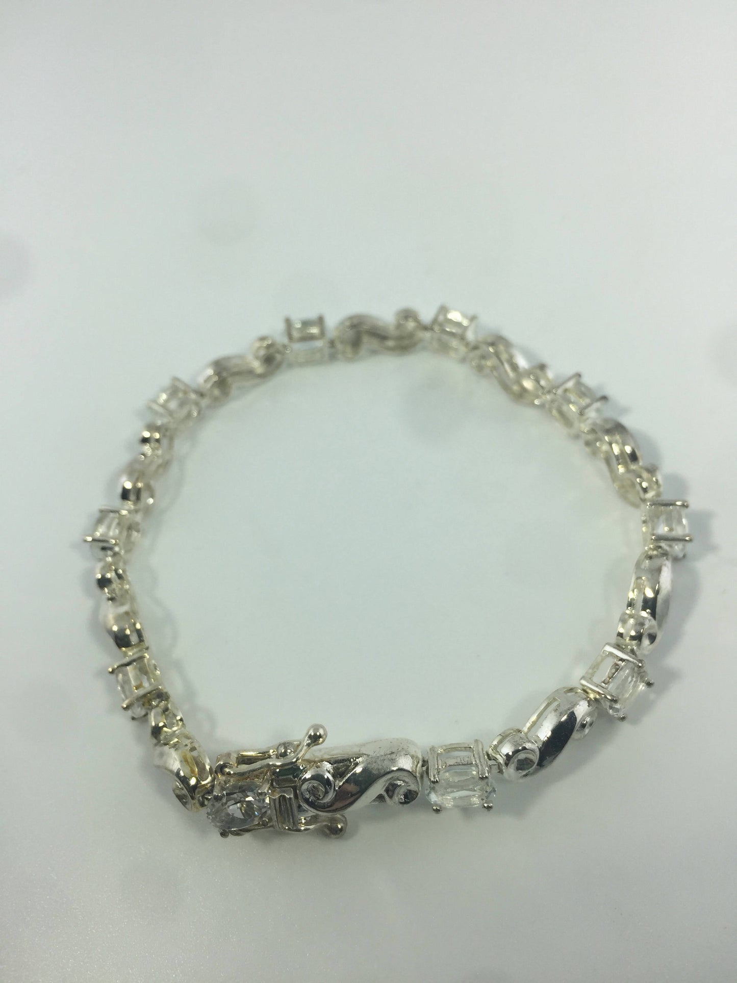 Vintage Handmade Genuine White Sapphires 925 Sterling Silver Tennis Bracelet