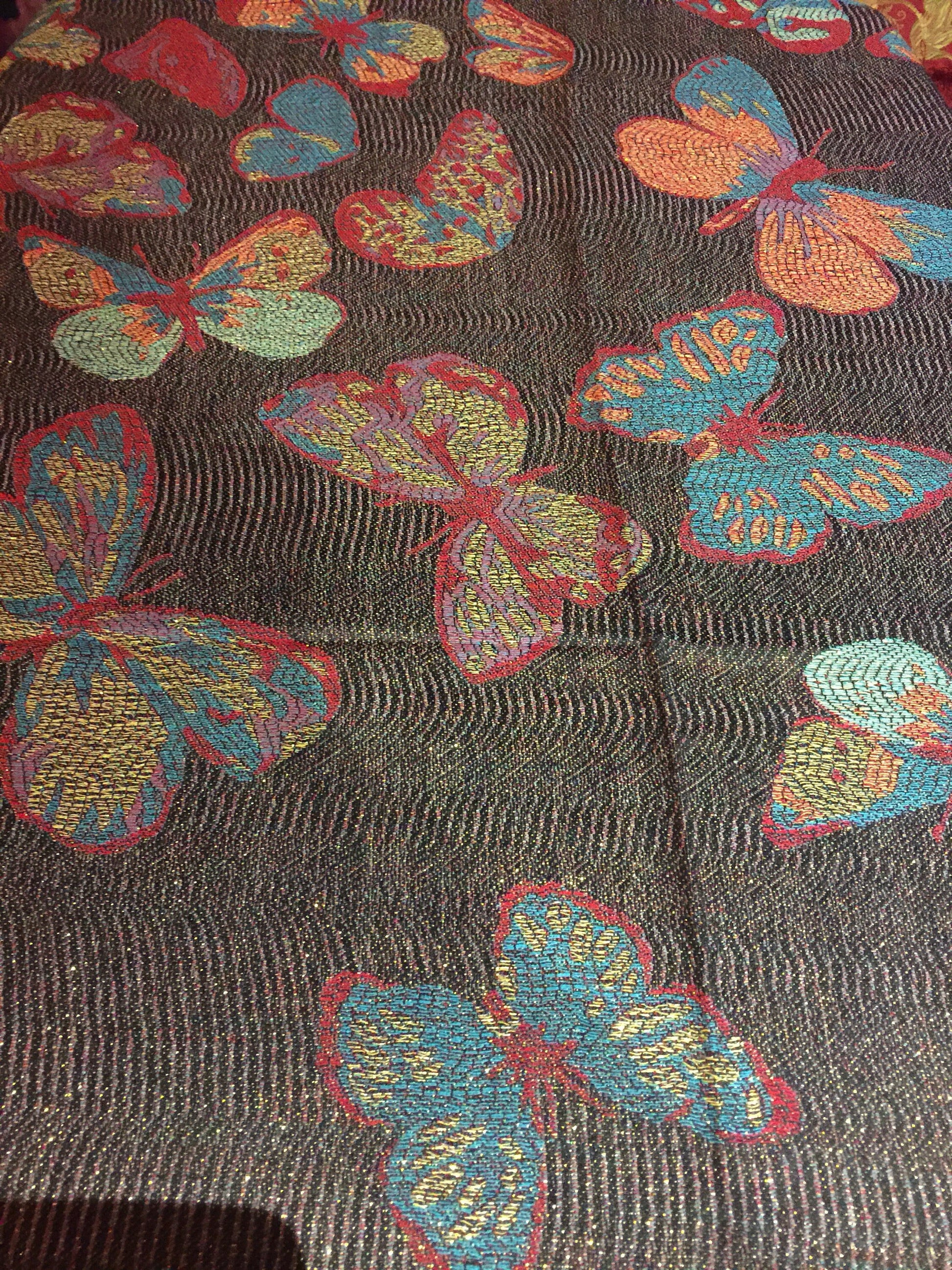 Nemesis Vintage Black Gold Butterfly Brocade Pashmina Scarf Wrap