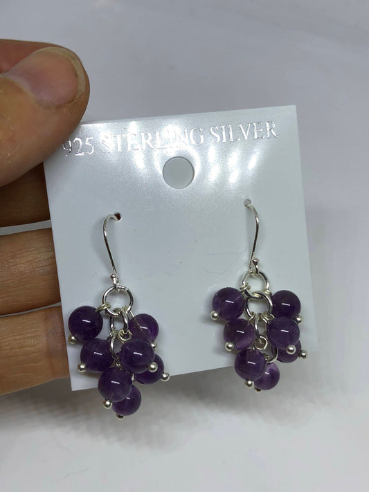 Vintage Handmade Sterling Silver Deep Amethyst Earrings