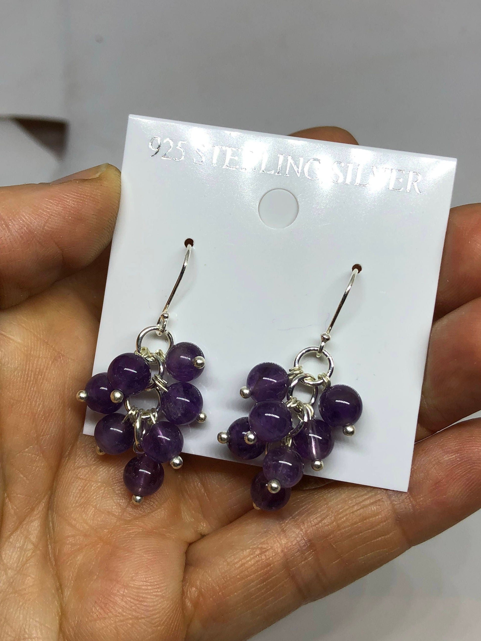 Vintage Handmade Sterling Silver Deep Amethyst Earrings