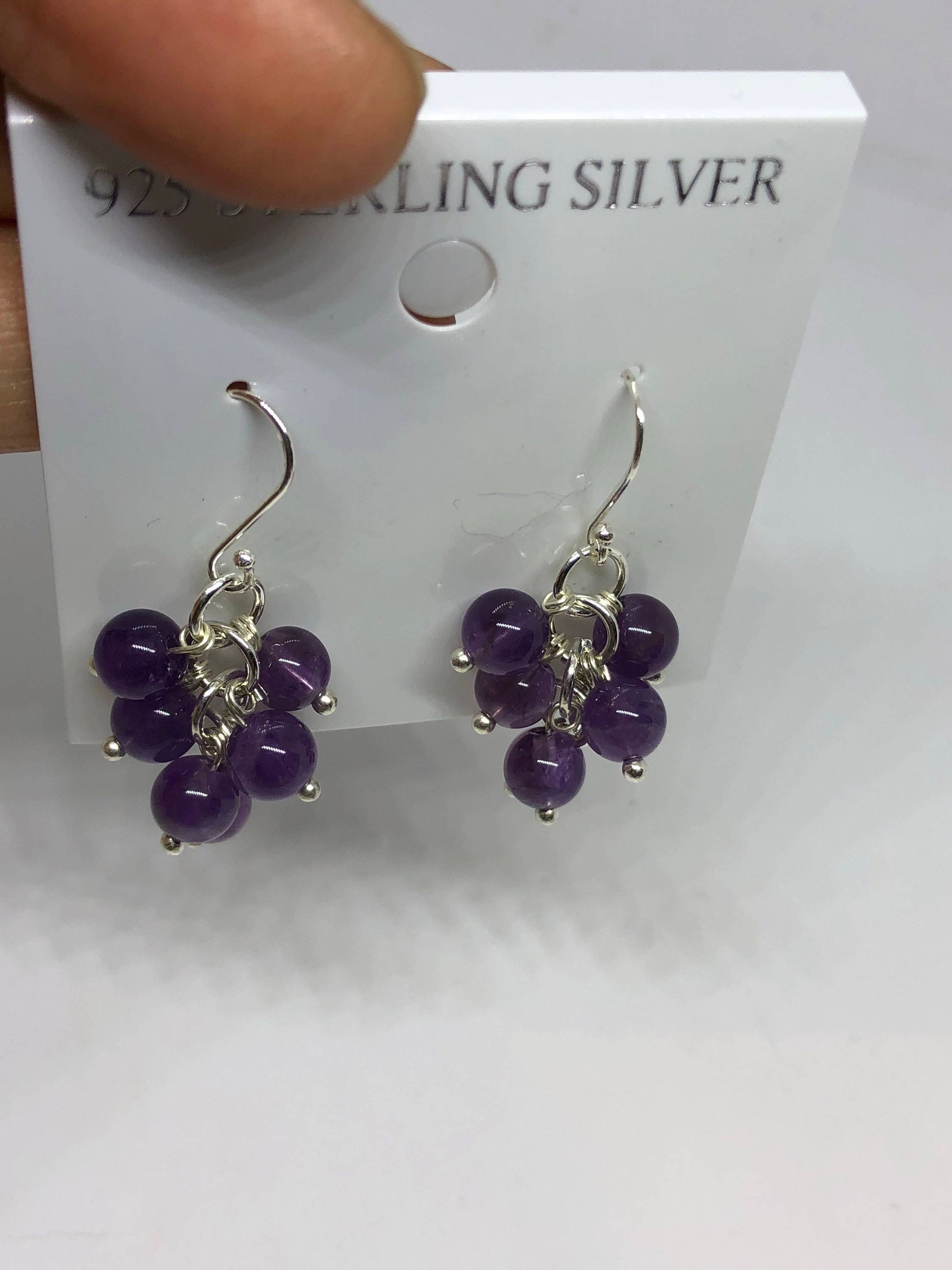 Vintage Handmade Sterling Silver Deep Amethyst Earrings