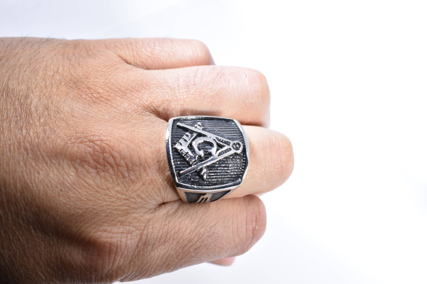 Vintage Gothic Stainless Steel Free Mason G Mens Ring