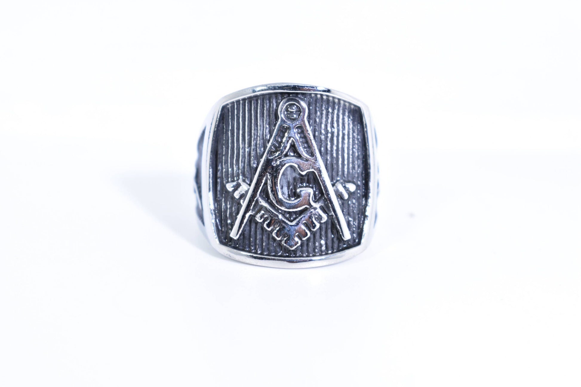 Vintage Gothic Stainless Steel Free Mason G Mens Ring