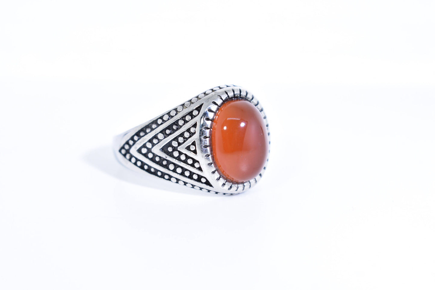 Vintage Gothic Genuine Red Carnelian Silver Stainless Steel Mens Ring