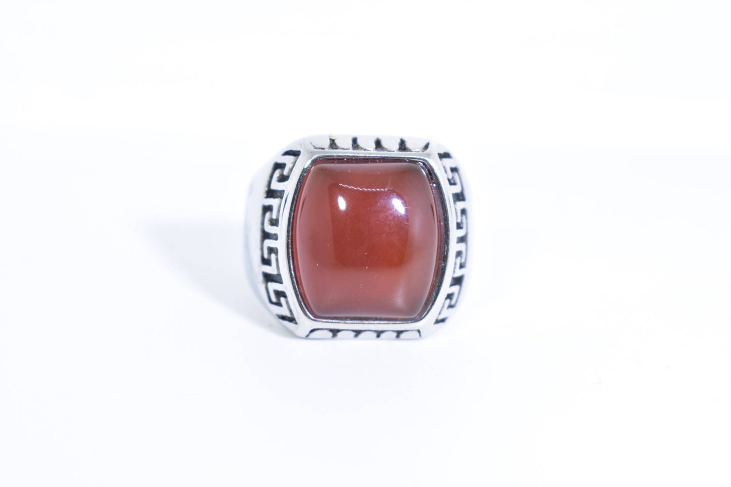 Vintage Gothic Silver Stainless Steel Genuine Red Carnelian Mens Ring