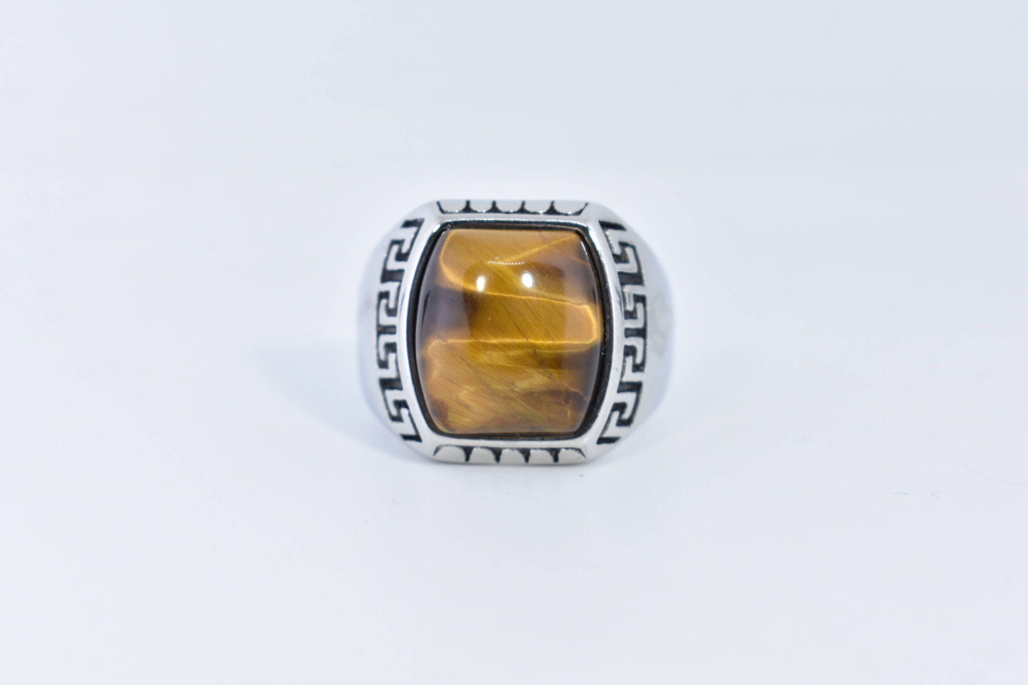 Vintage Gothic Stainless Steel Genuine Tigers Eye Ring