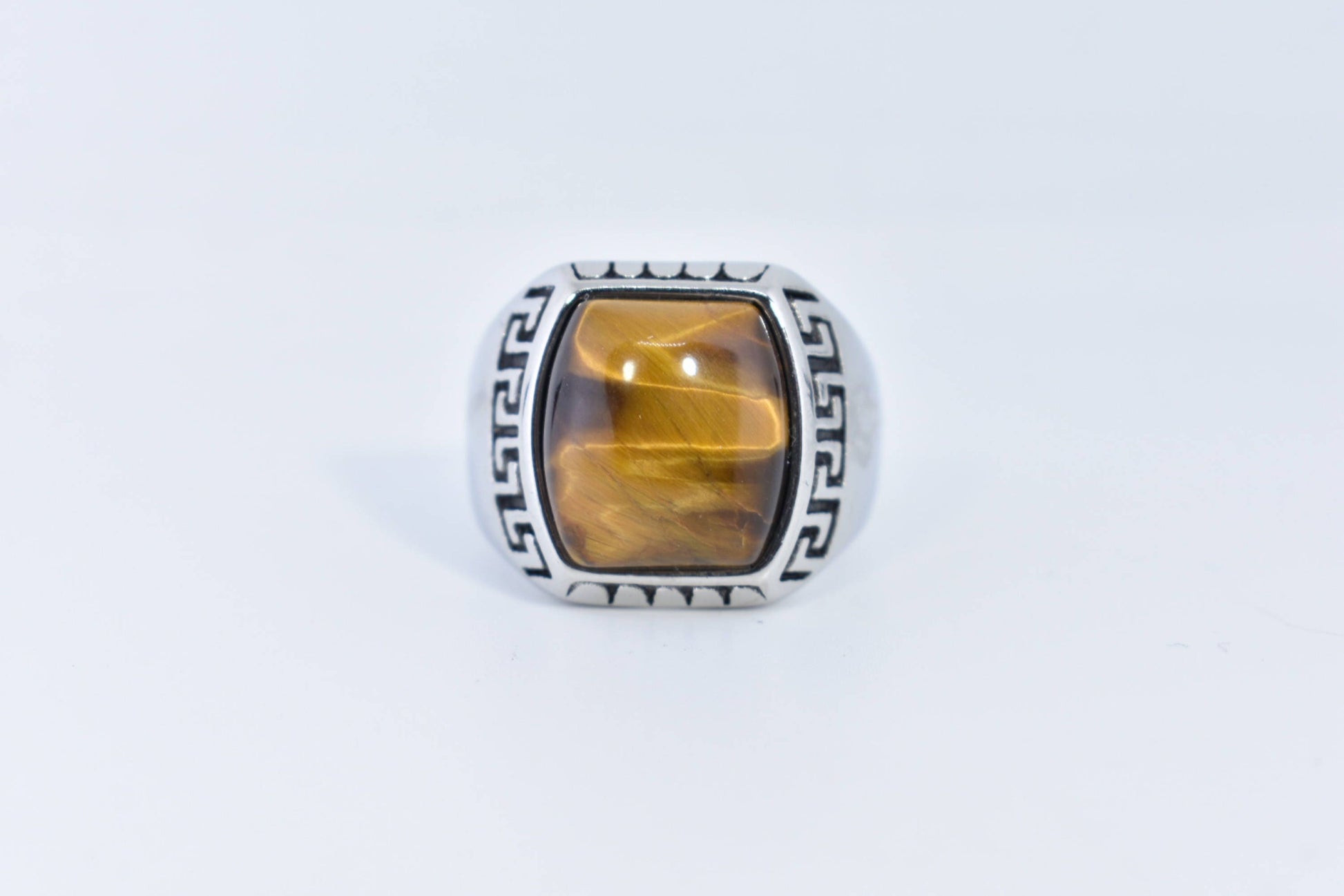 Vintage Gothic Stainless Steel Genuine Tigers Eye Ring