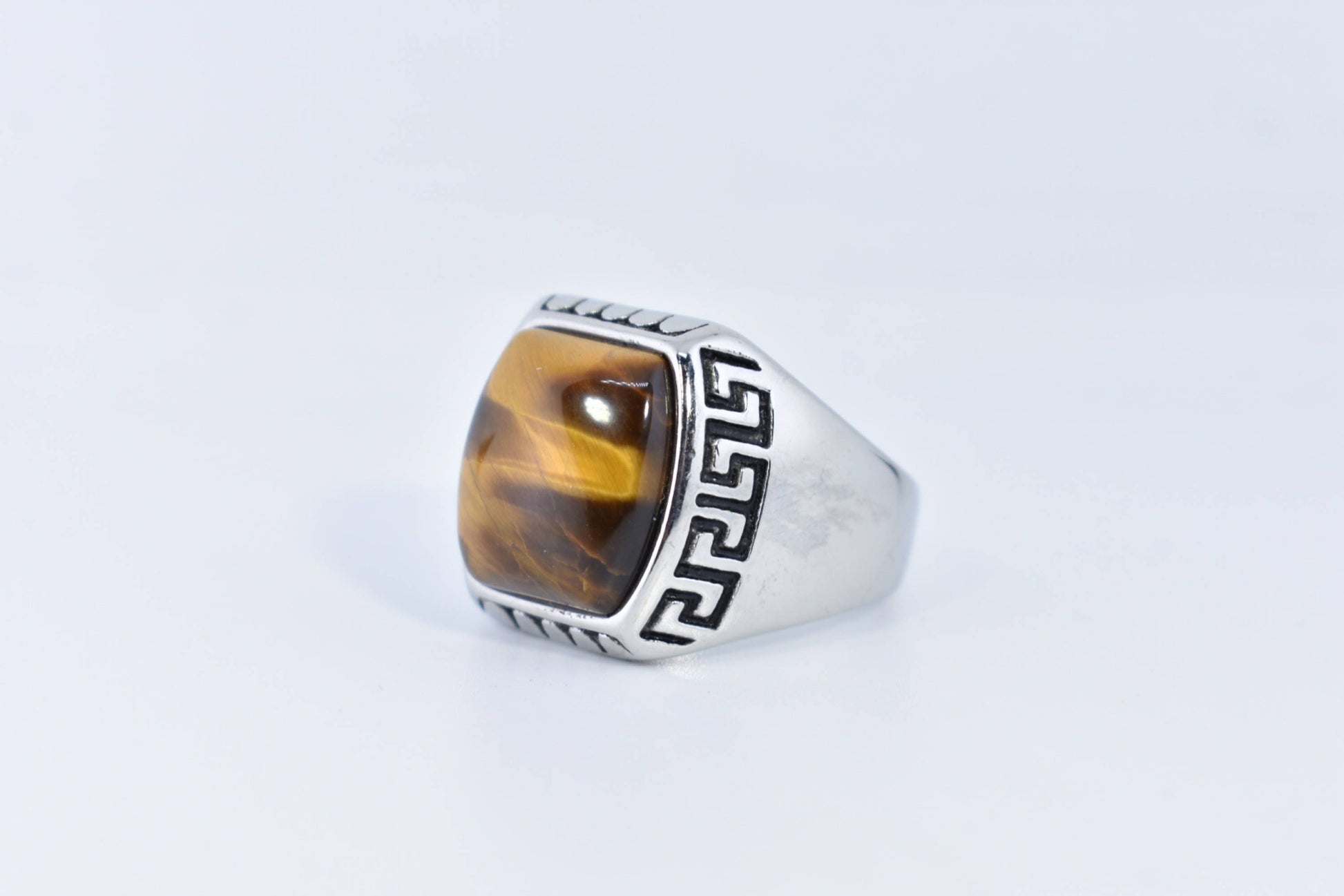 Vintage Gothic Stainless Steel Genuine Tigers Eye Ring