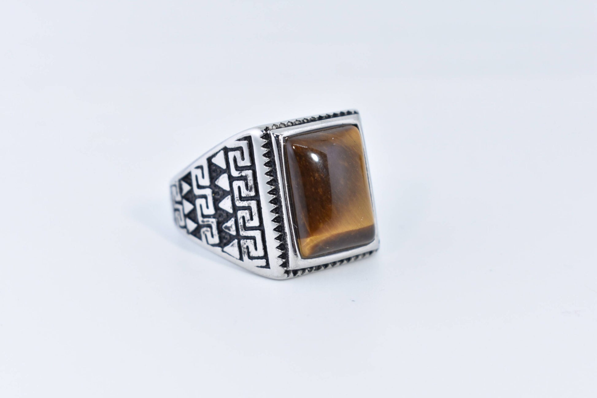 Vintage Gothic Stainless Steel Genuine Tigers Eye Ring