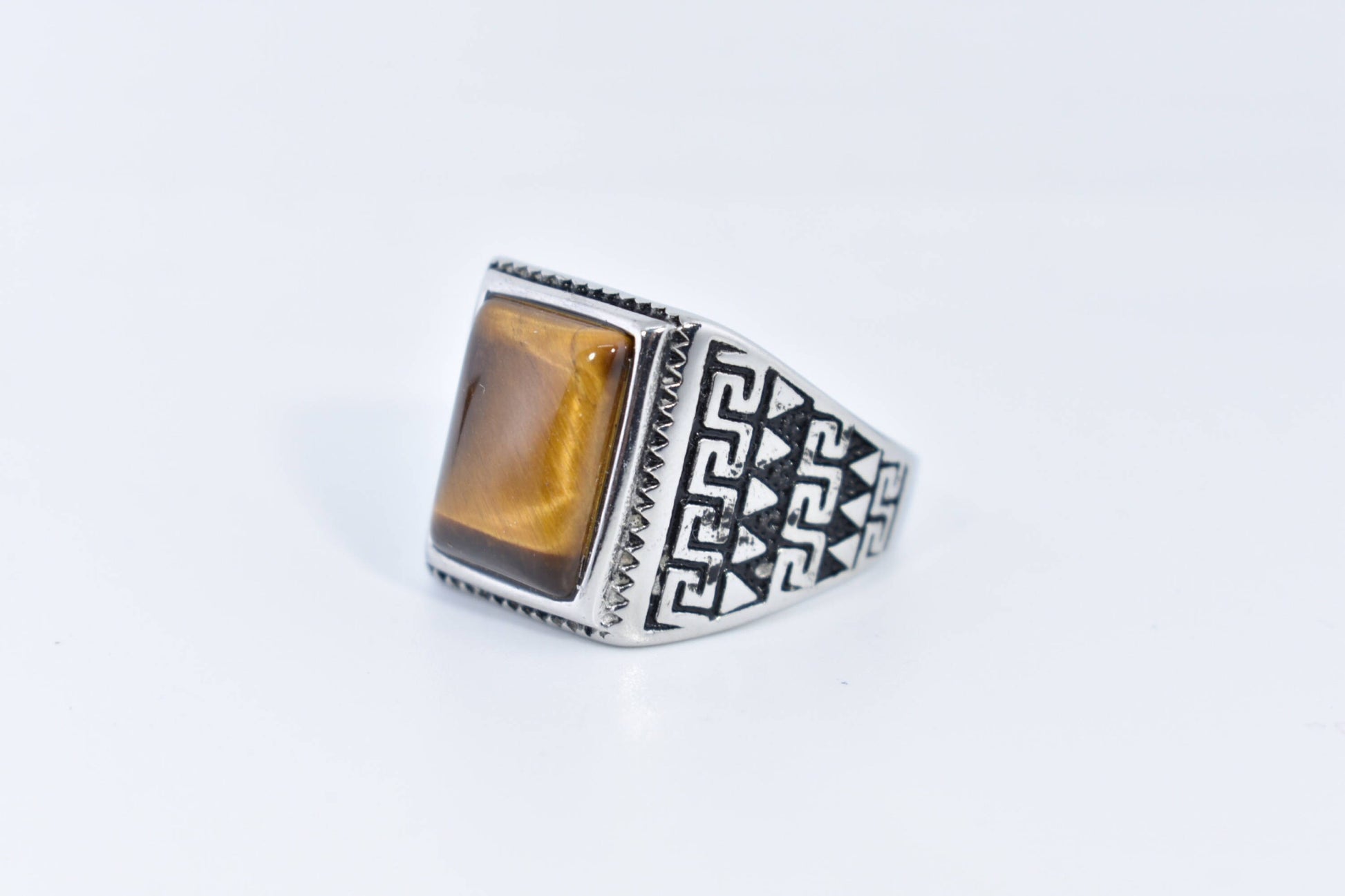 Vintage Gothic Stainless Steel Genuine Tigers Eye Ring